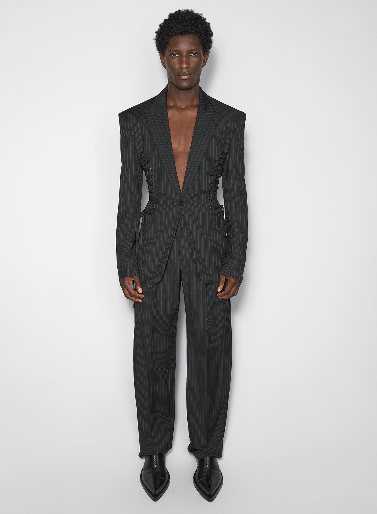 pinstripe laced up tailored trousers - 1