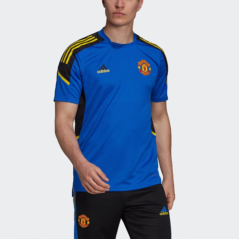 adidas Men's adidas Training Sports Short Sleeve Soccer/Football Jersey 20-21 Season Manchester United Blue outlook