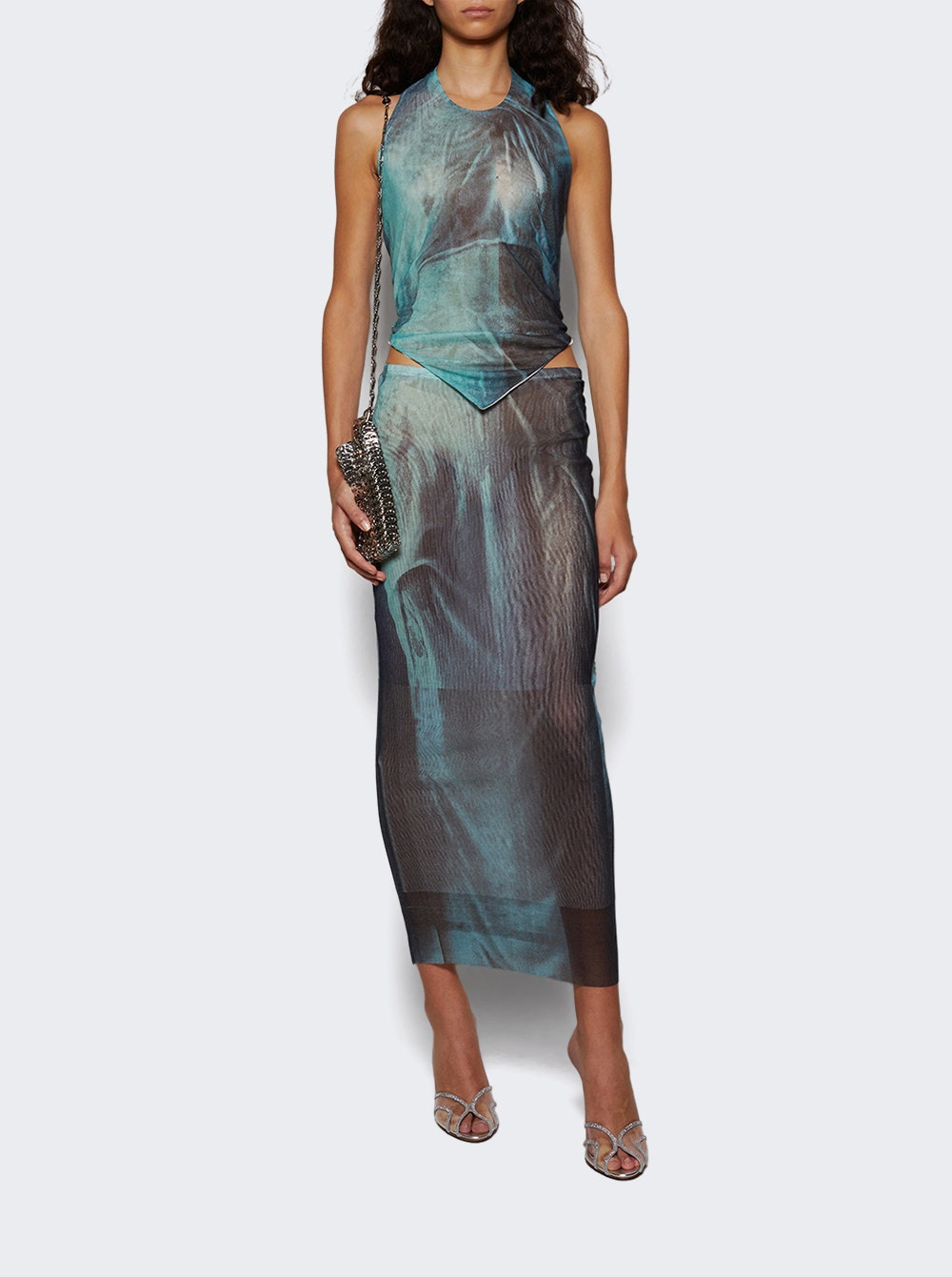 Mesh Scarf Top Water Print - 5