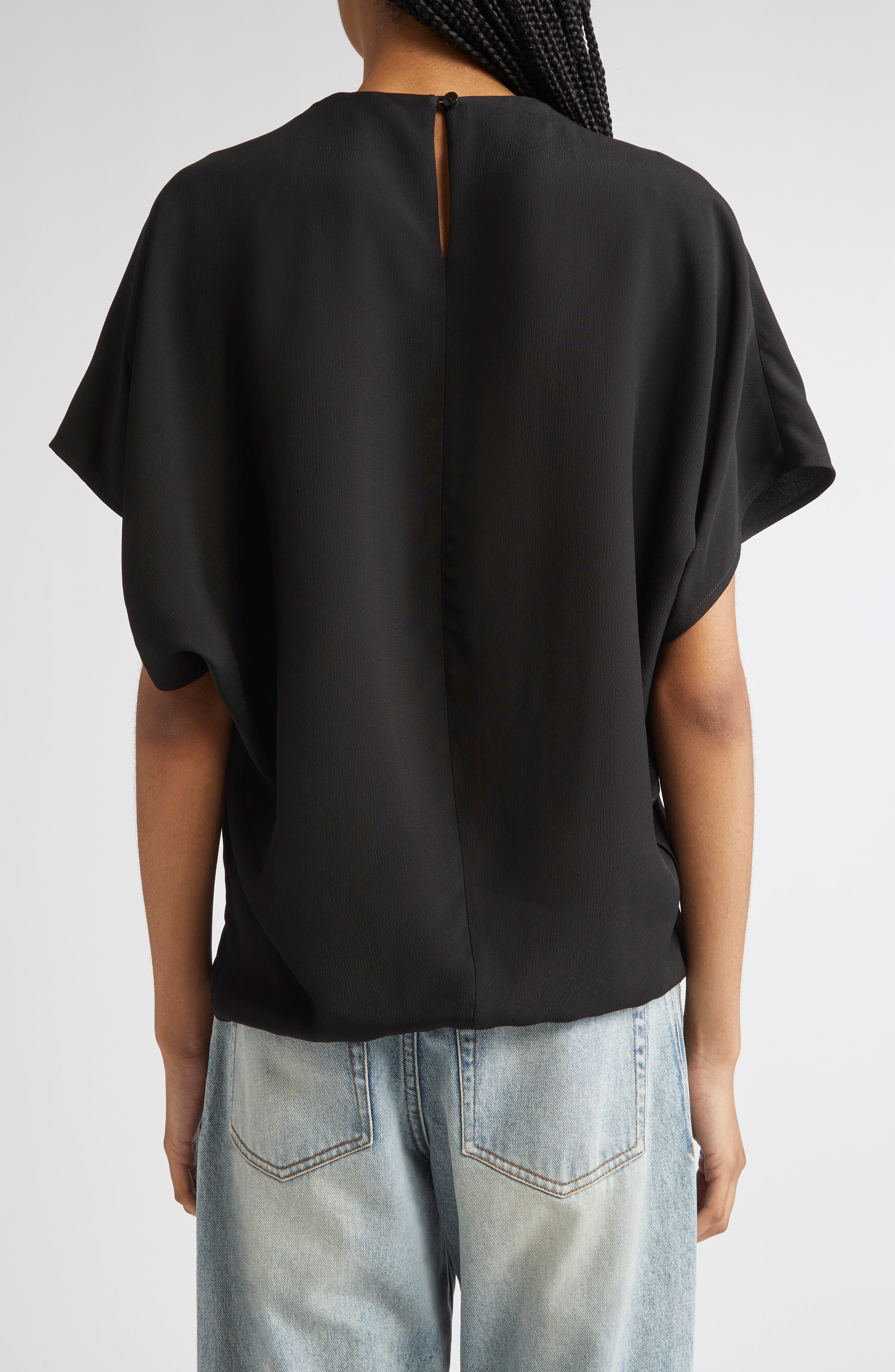 Proenza Schouler Etta Hammered Viscose Asymmetric Sleeve Top in Black at Nordstrom - 3