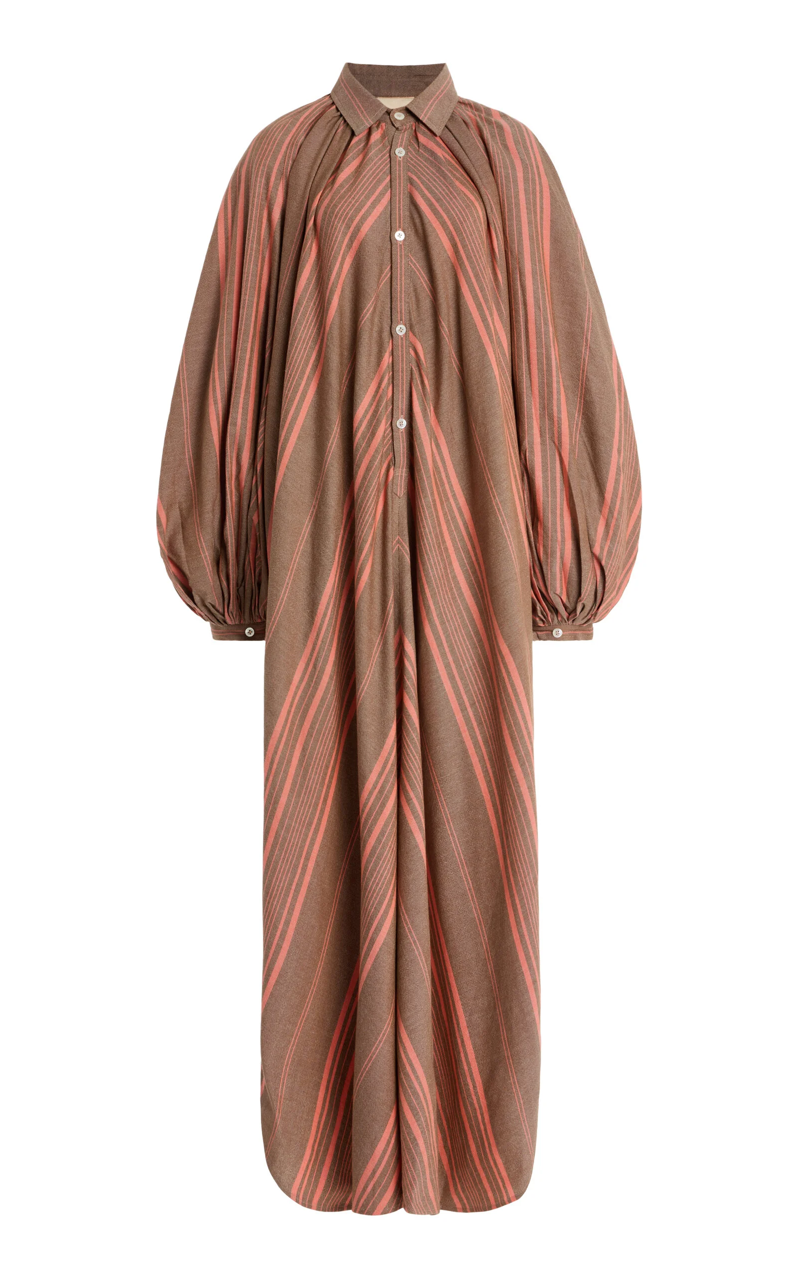The Touareg Balloon-Sleeve Striped Cotton Dress brown - 1
