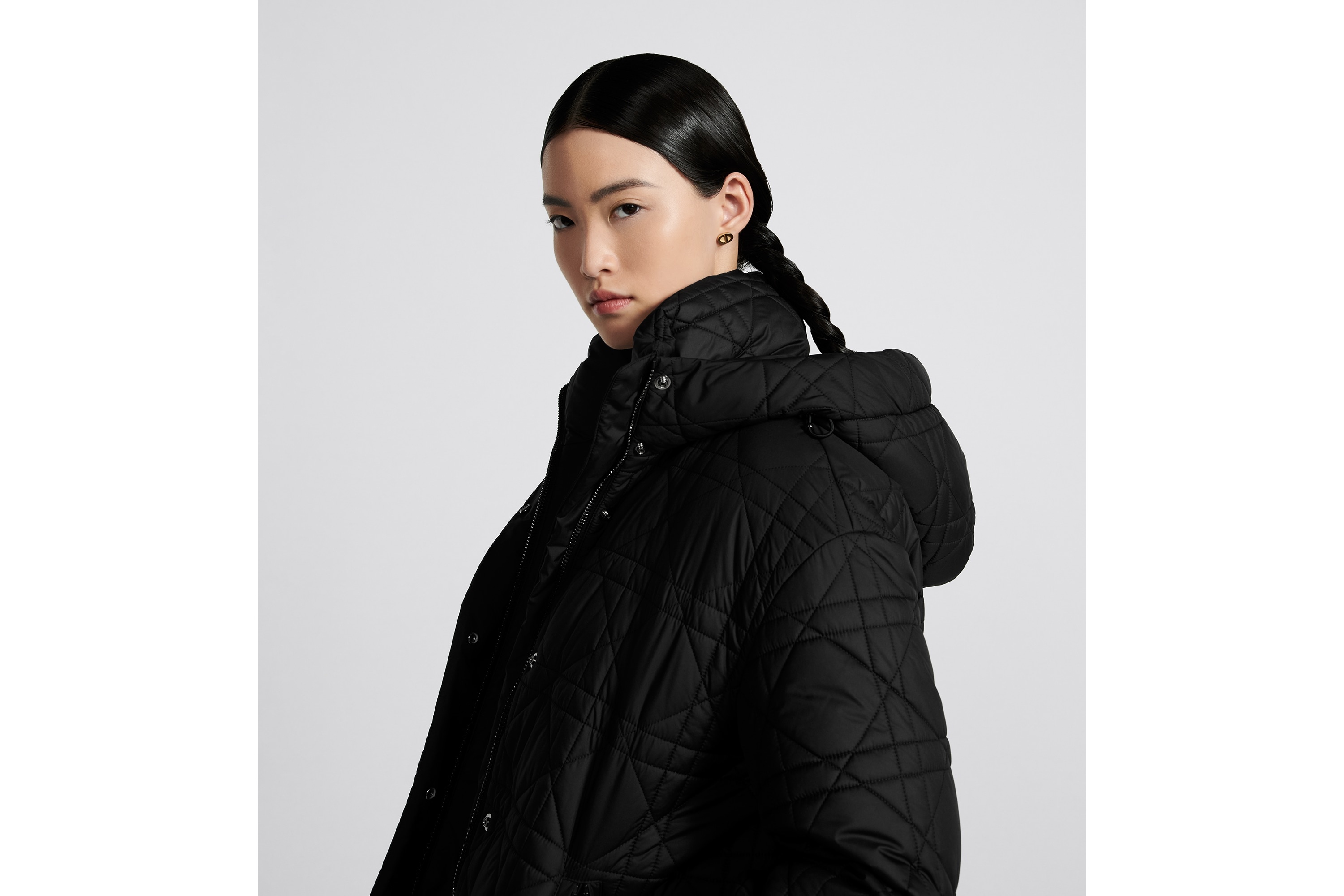 DiorAlps Macrocannage Hooded Cropped Puffer Jacket Black Quilted Technical  Taffeta