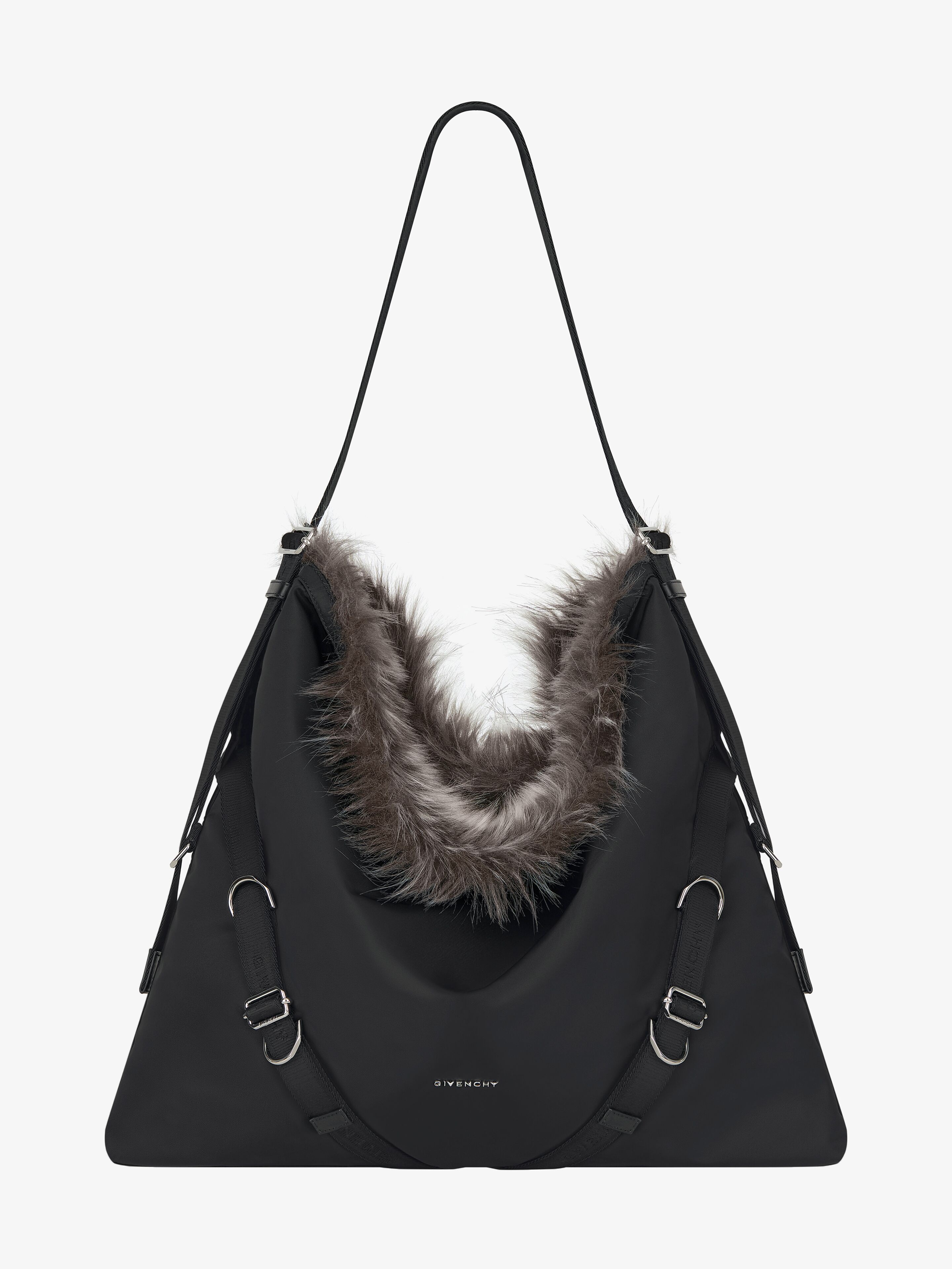 LARGE VOYOU BAG IN NYLON AND FAUX FUR - 1