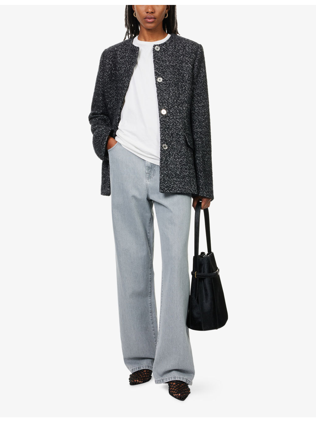 Collarless Cinched Wool-Blend Jacket - 2