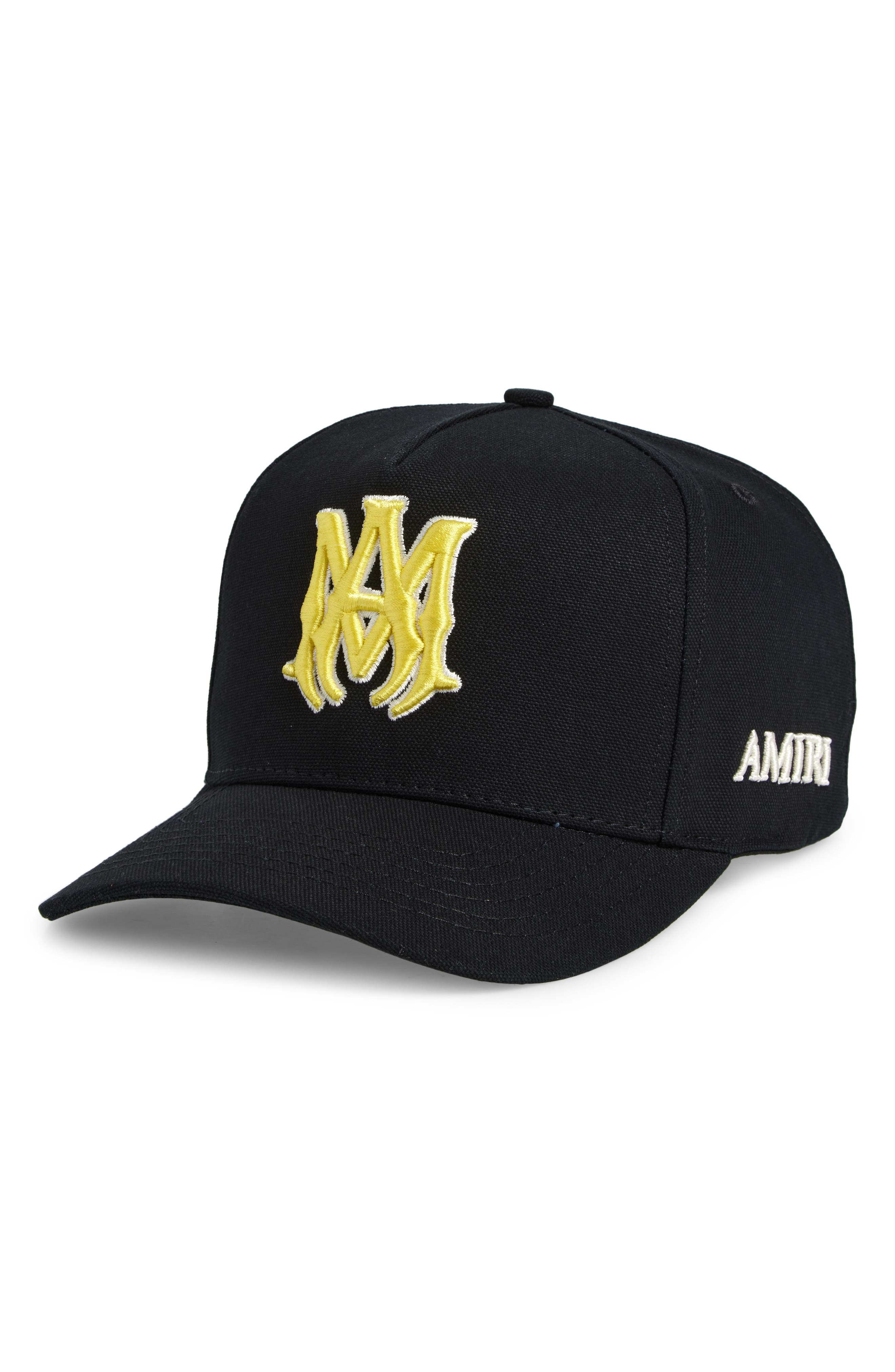 AMIRI MA Outline Logo Cotton Baseball Cap in Black/Yellow at Nordstrom - 1
