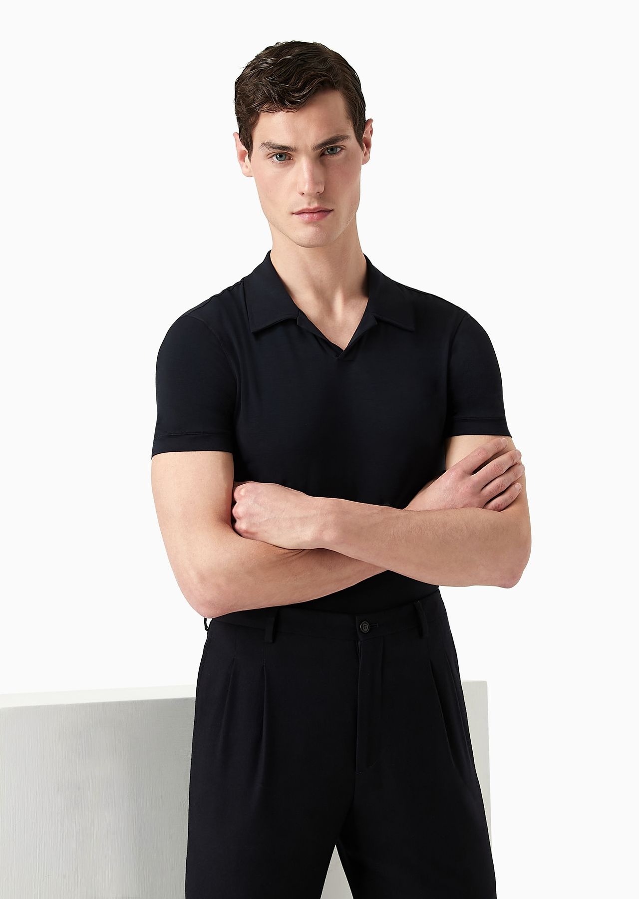 Stretch viscose jersey short-sleeved polo shirt - 5