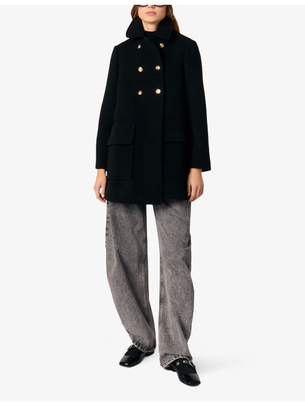 High-collar double-breasted wool-blend coat - 2