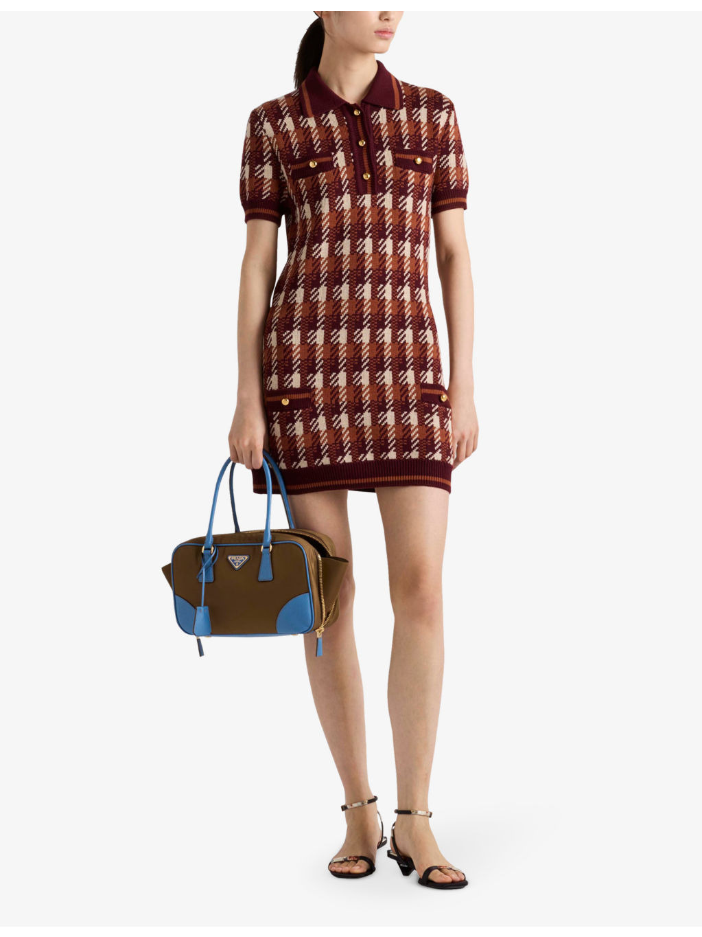 Houndstooth short-sleeve wool-knit mini dress - 2