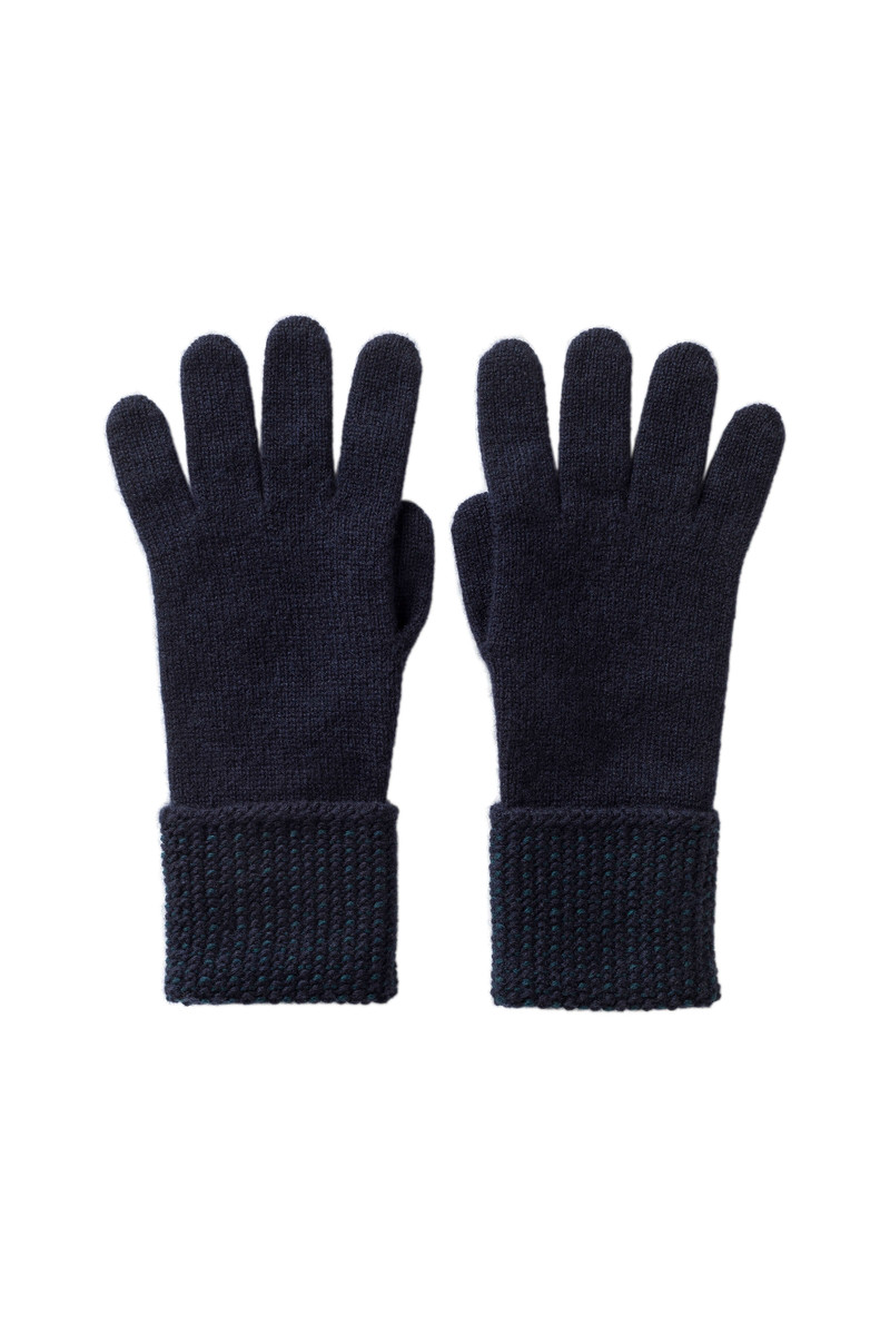 Seed Stitch Navy Cashmere Gloves 1