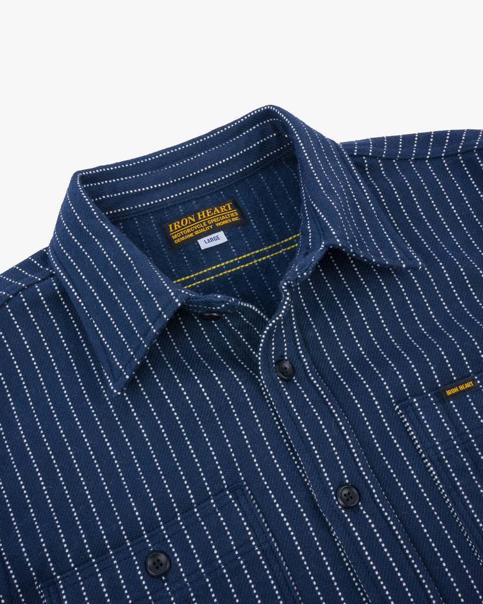 IHSH-402-NAV 12oz Ultra Heavy Flannel Chalk Stripe Work Shirt - Navy - 8