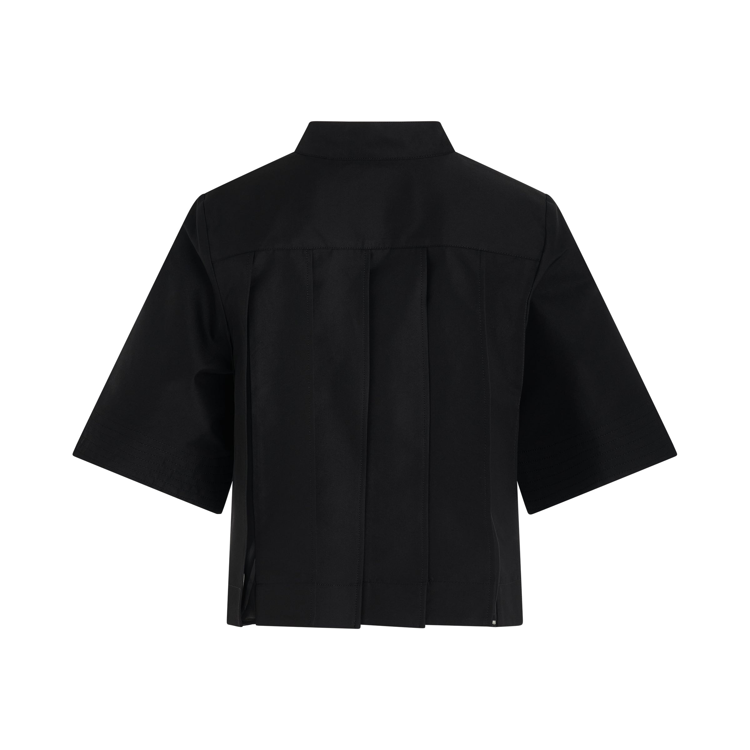 Cotton Gabardine x Knit Pullover in Black - 4