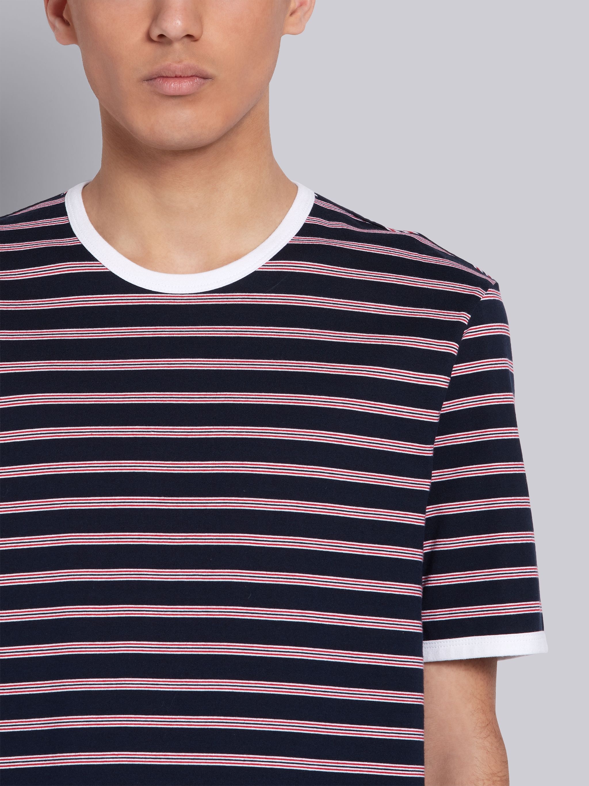 Navy Cotton Hairline Stripe Short Sleeve Ringer T-shirt - 5