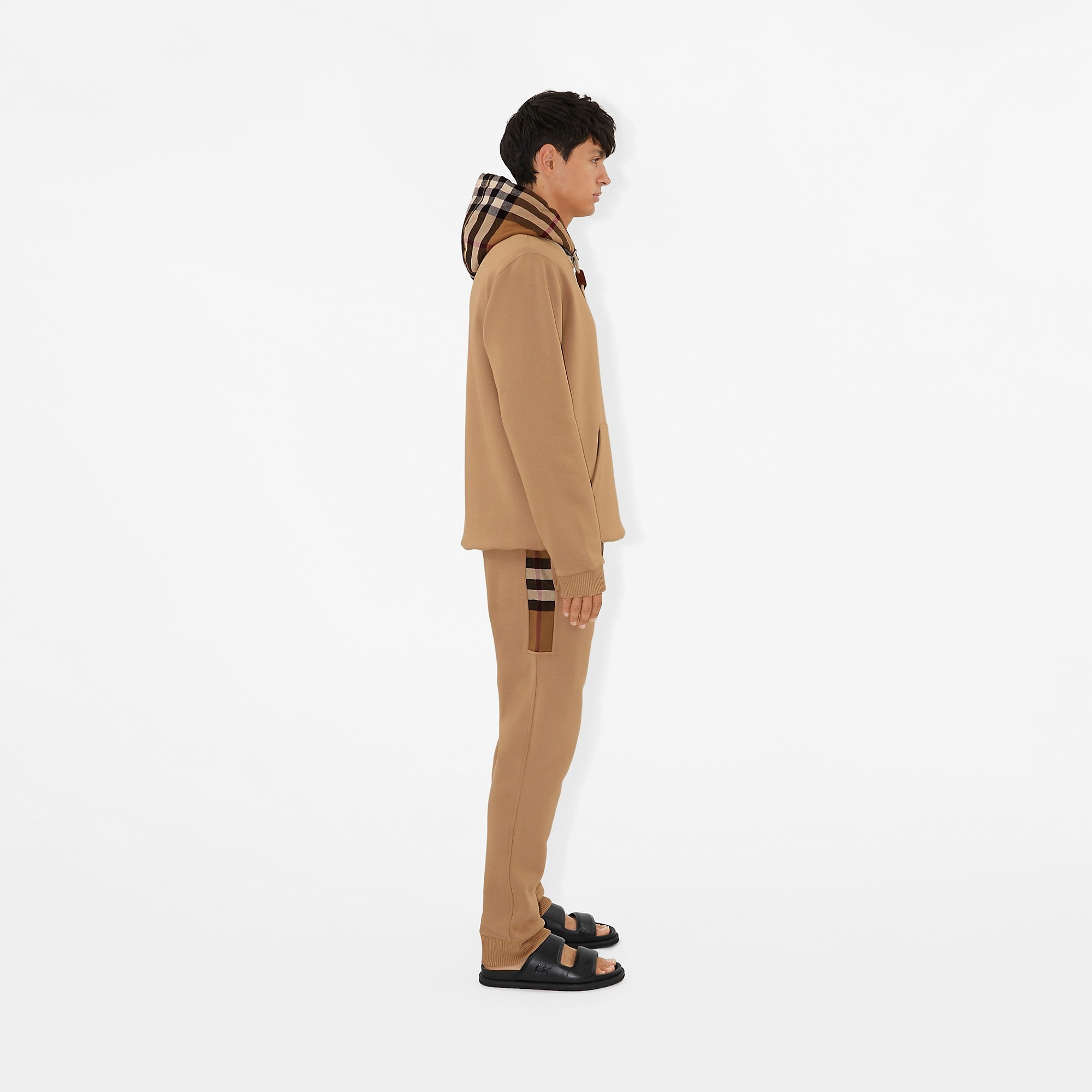 Check Panel Cotton Blend Jogging Pants - 3