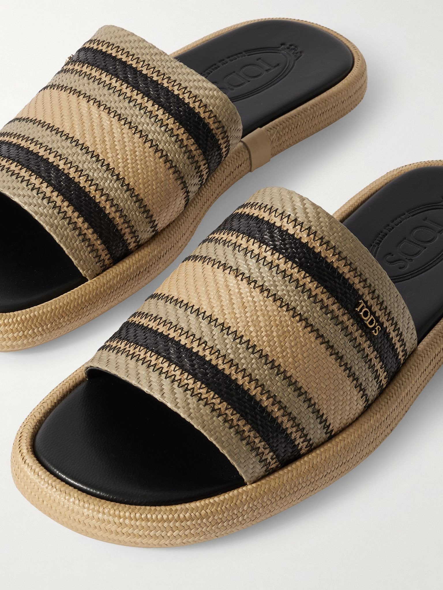 Striped raffia slides Beige - 4