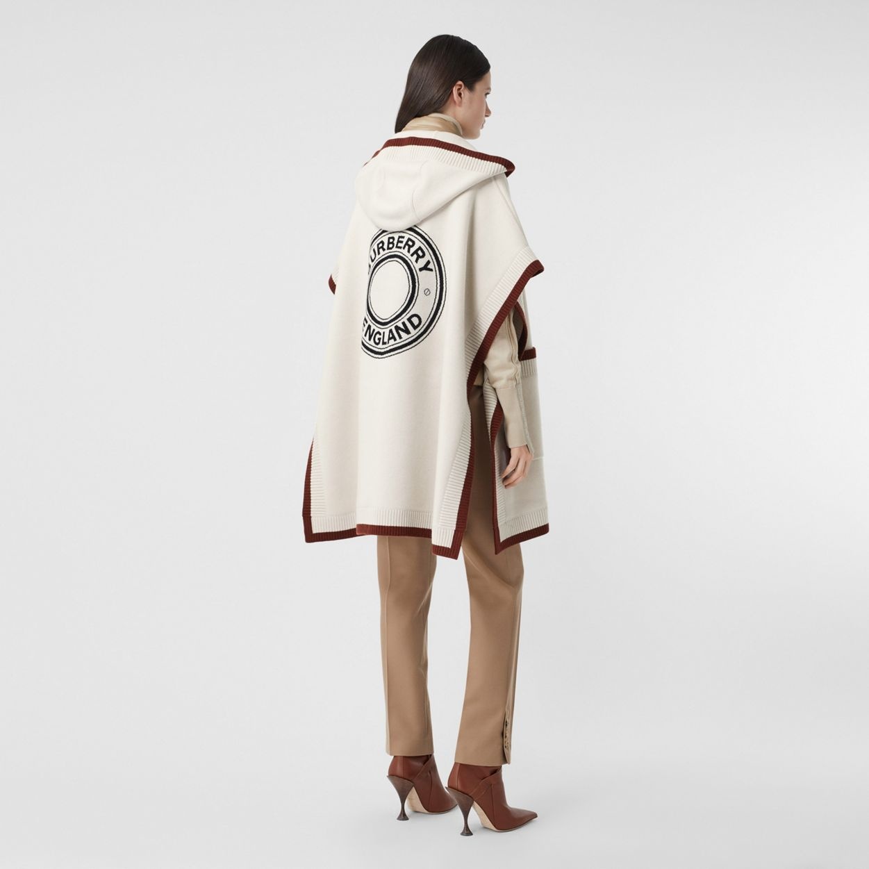 Logo Graphic Wool Cashmere Jacquard Hooded Cape - 1