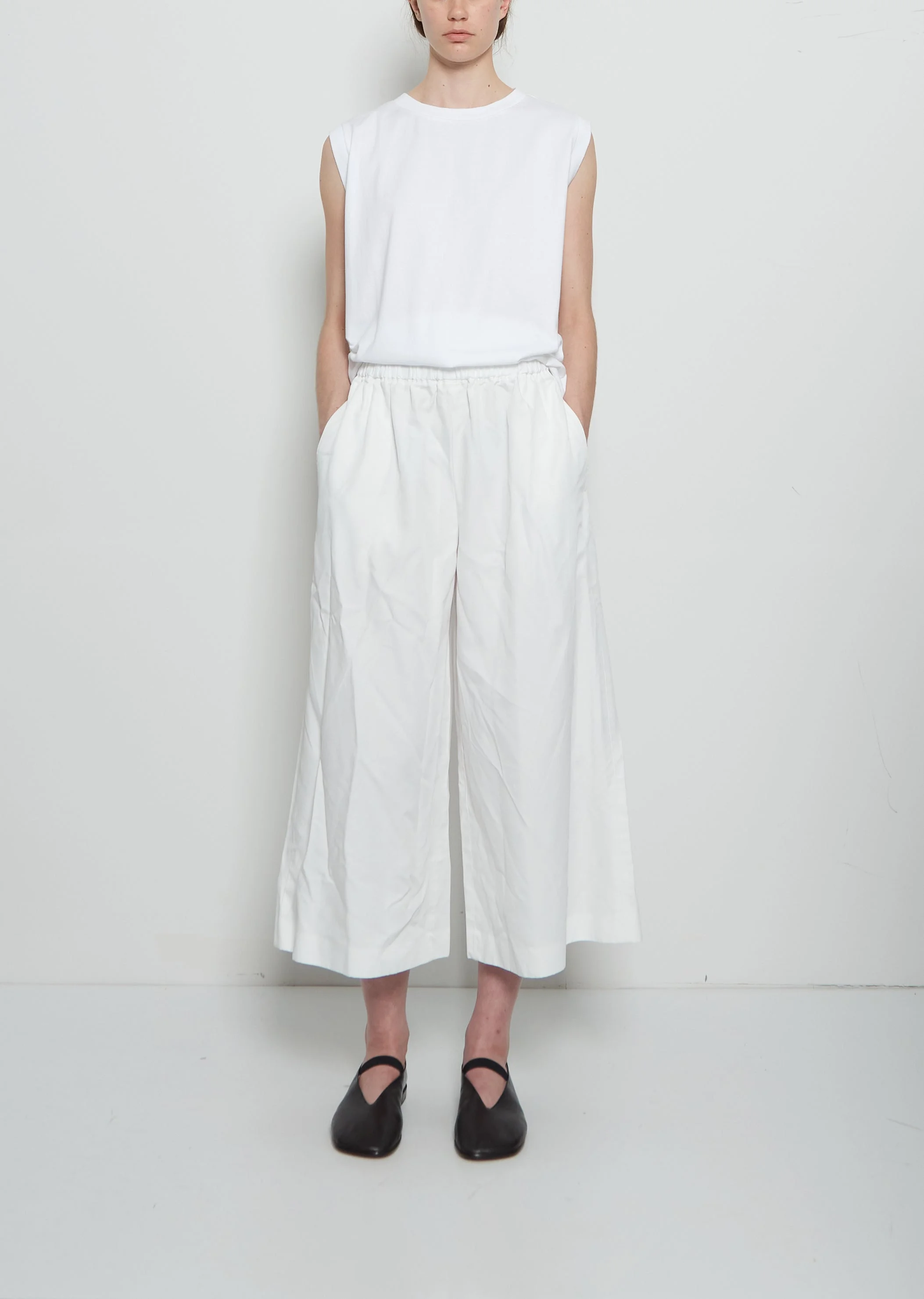 Twil Tech Drawstring Wide Pant — White - 1