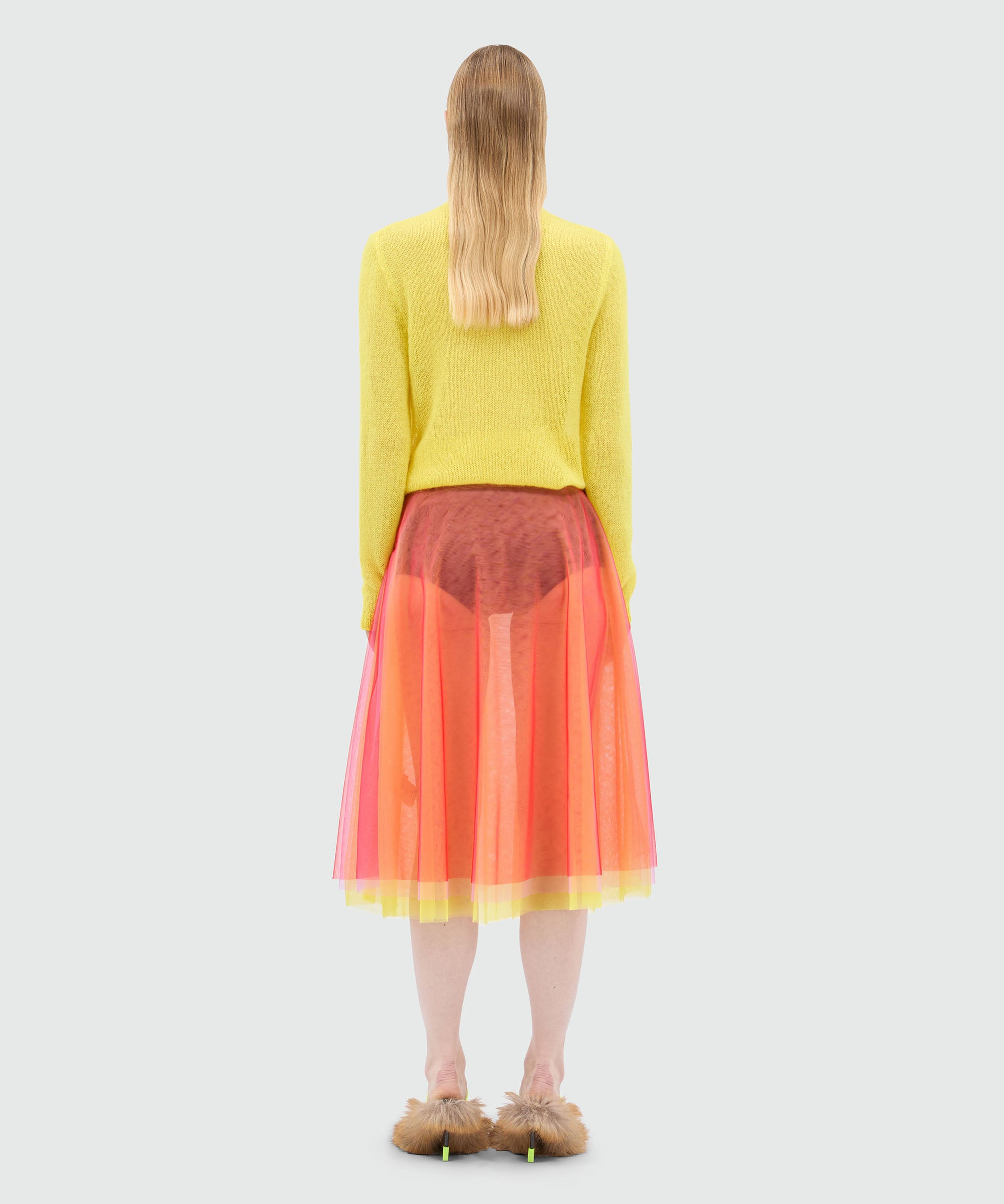 Red midi skirt in light multicolored tulle overlay - 3