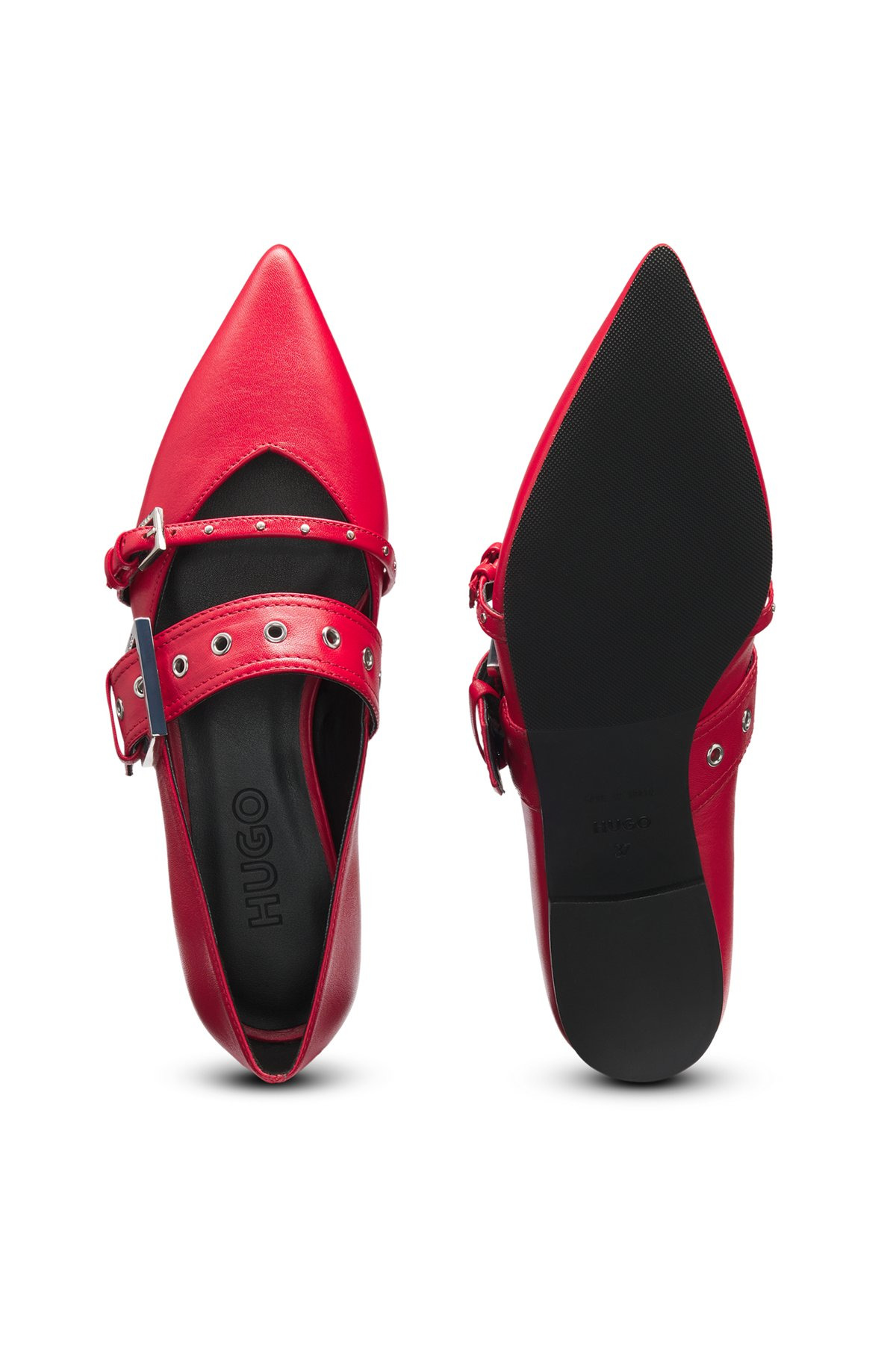 NAPPA-LEATHER BALLERINA PUMPS WITH BUCKLED STRAPS - 5