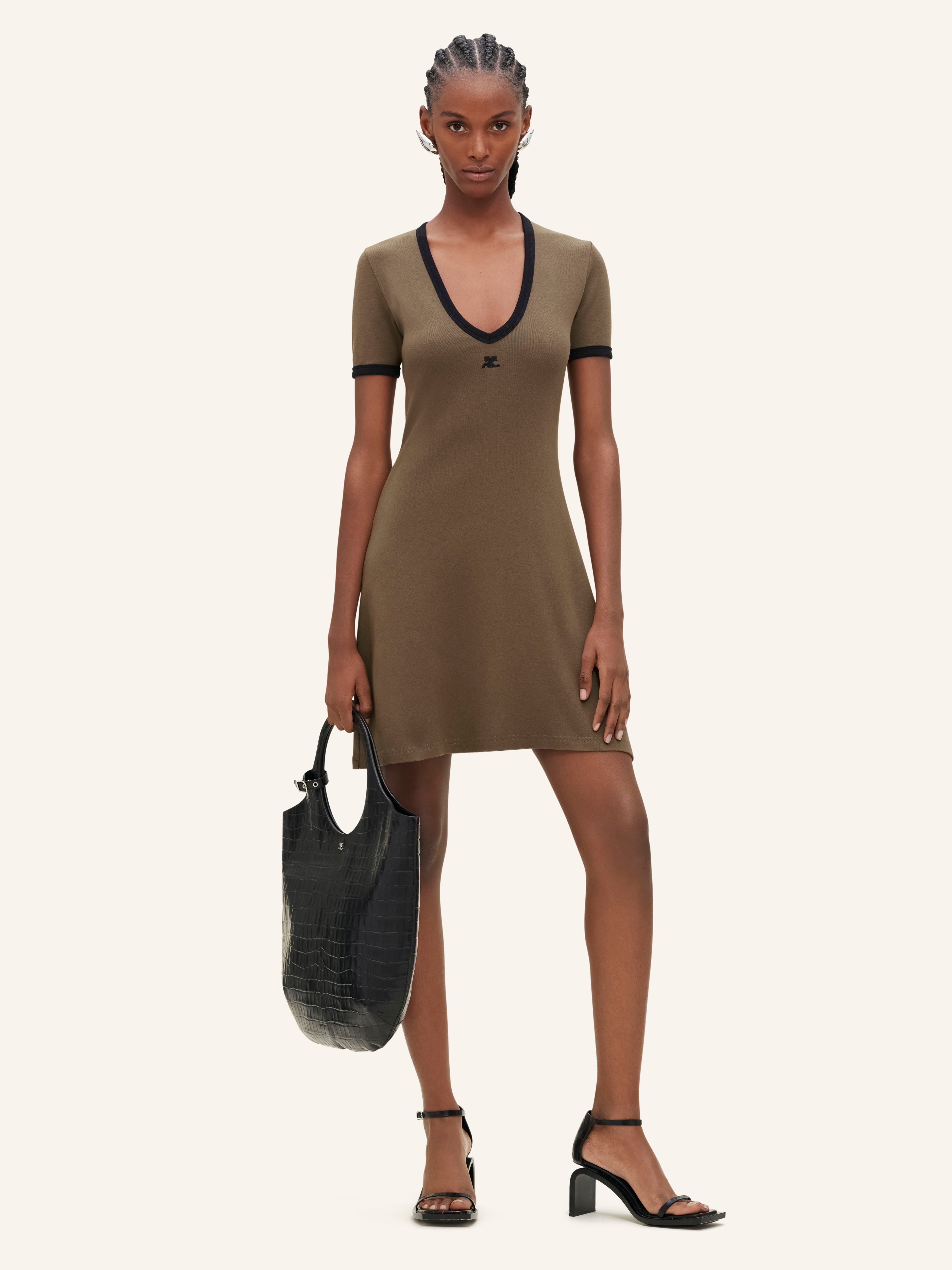 CONTRAST V NECK MINI DRESS - 2