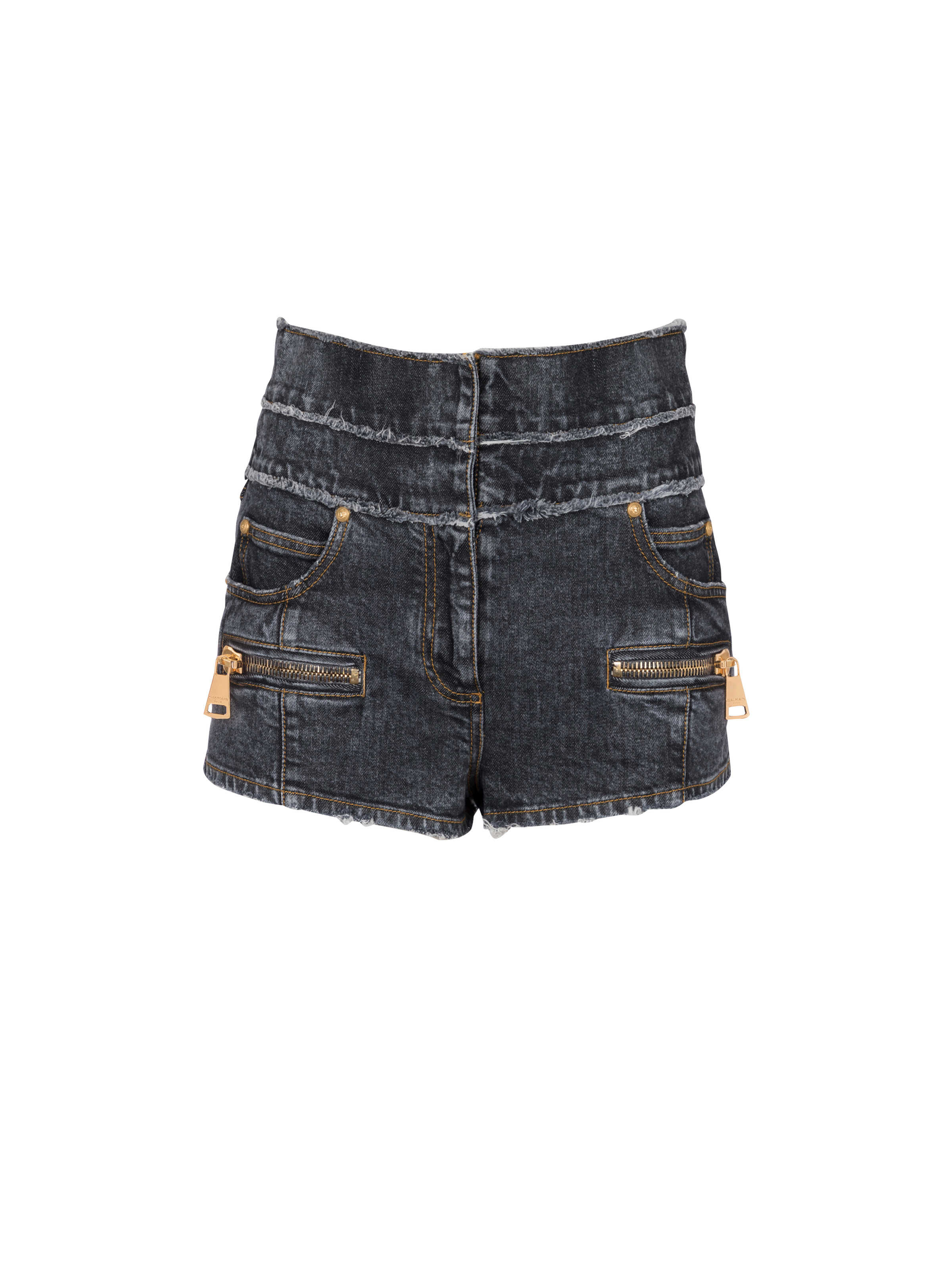 High-waisted faded denim mini-shorts - 1