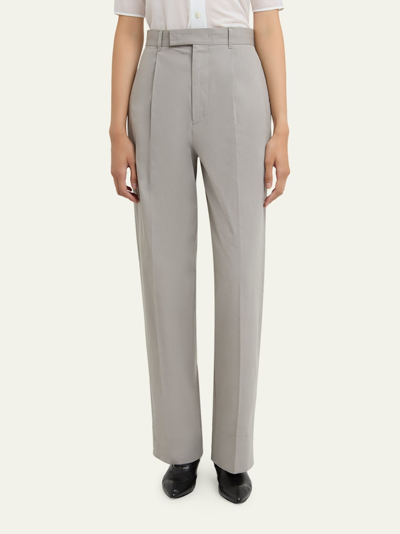 Pleated Cotton Straight-Leg Pants 4