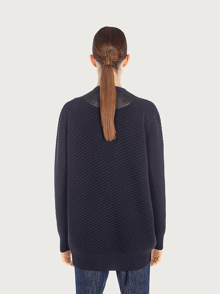 CARDIGAN WITH LEATHER POCKETS - 4
