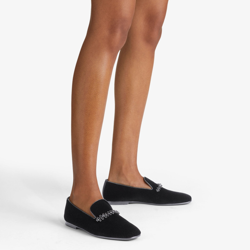 JIMMY CHOO Bing Slipper Flat
Black Velvet Loafers with Crystal Embellishment outlook