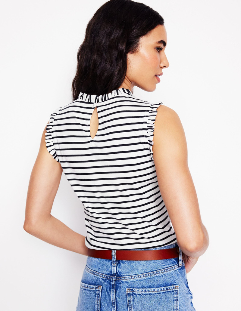 Supersoft Frill Detail Vest-Ivory, Navy Stripe 4