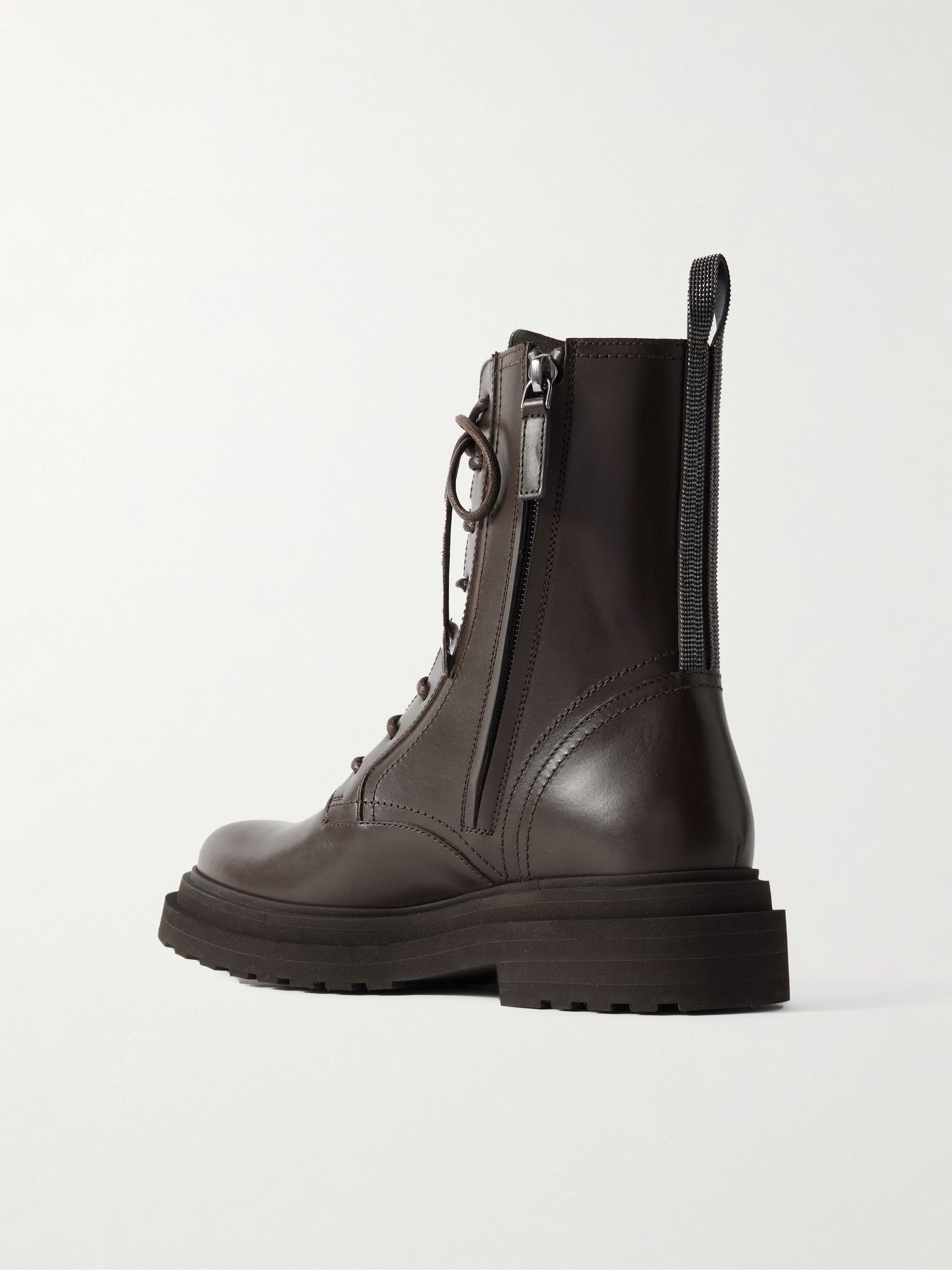Bead-embellished leather ankle boots Dark brown - 3