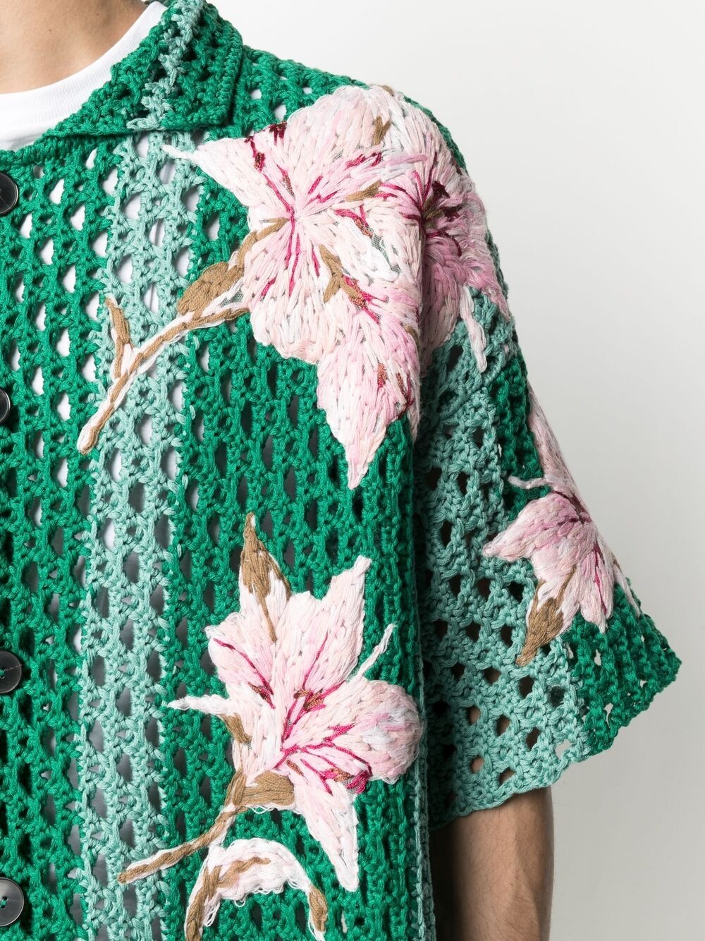 floral-embroidered crochet shirt - 5