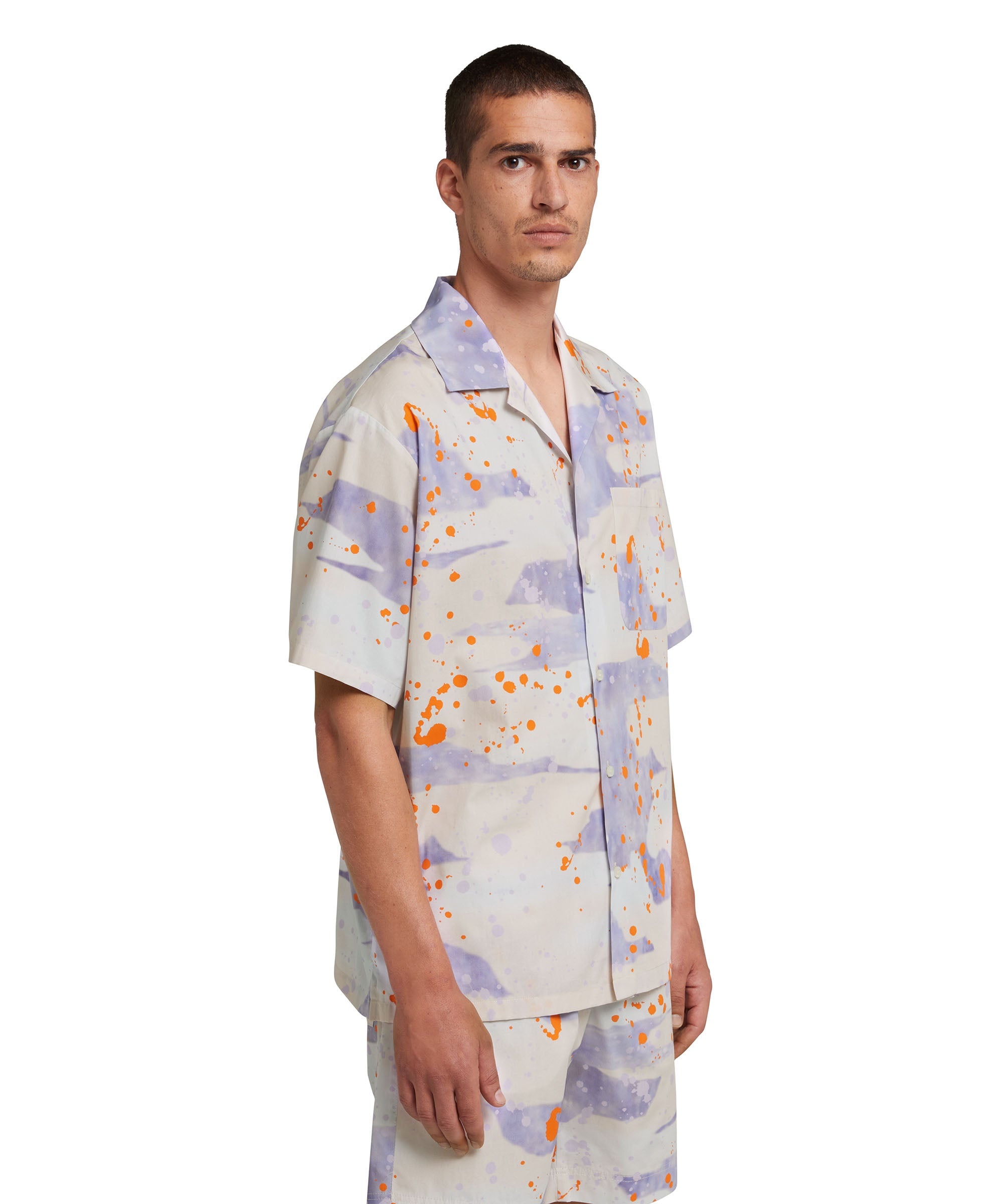 Poplin bowling shirt with "dripping camo" print - 4