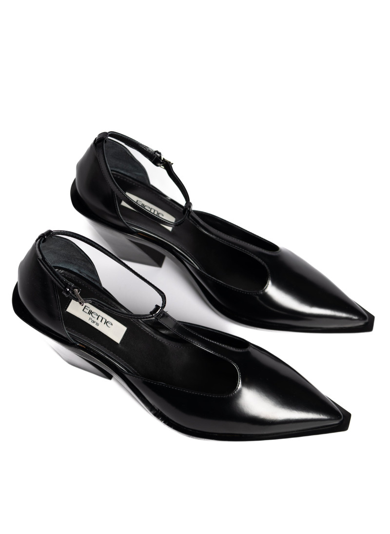 Eclair T-strap Mary Jane Semi Patent Black 2