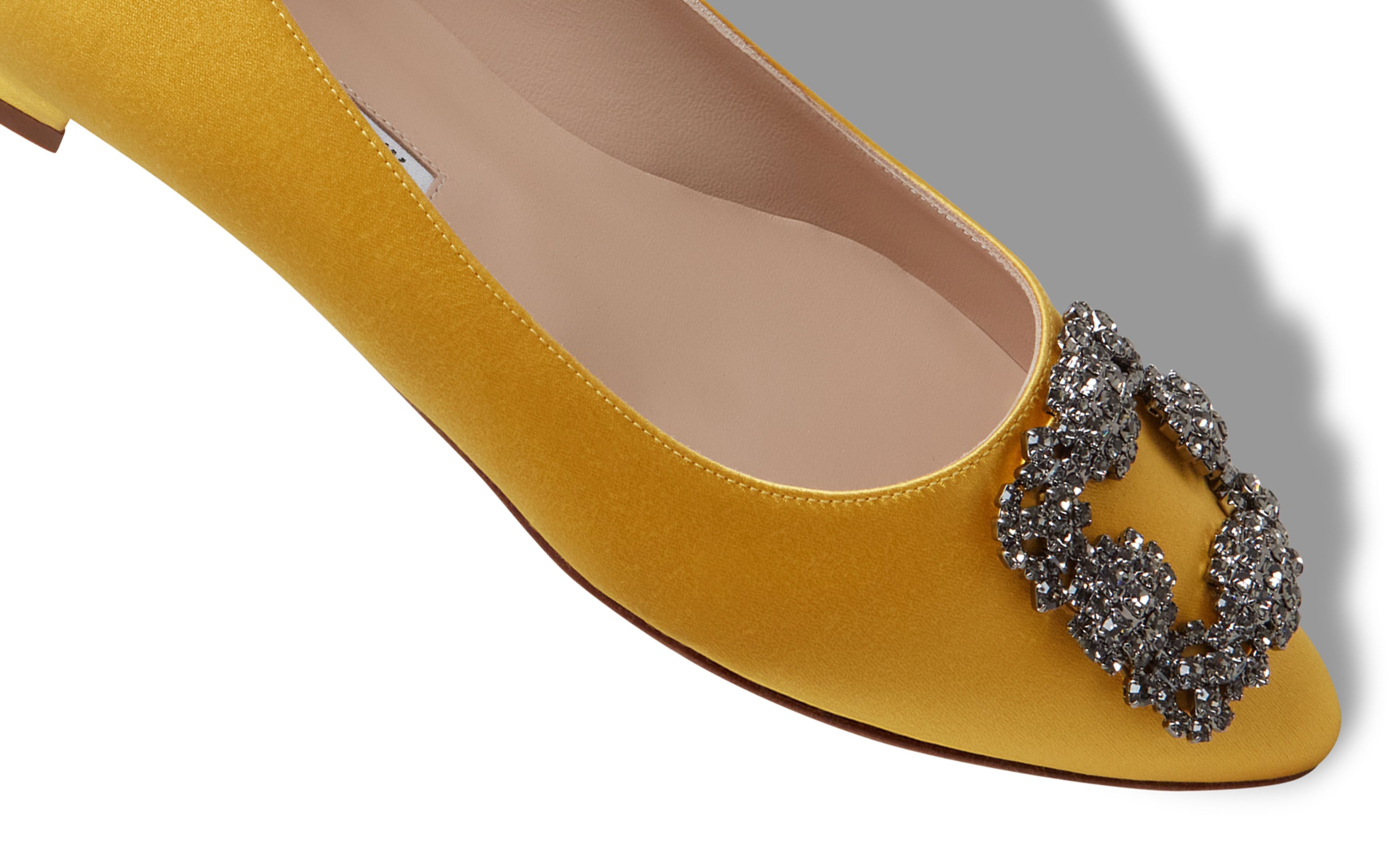 Yellow Satin Jewel Buckle Flat Shoes - 4