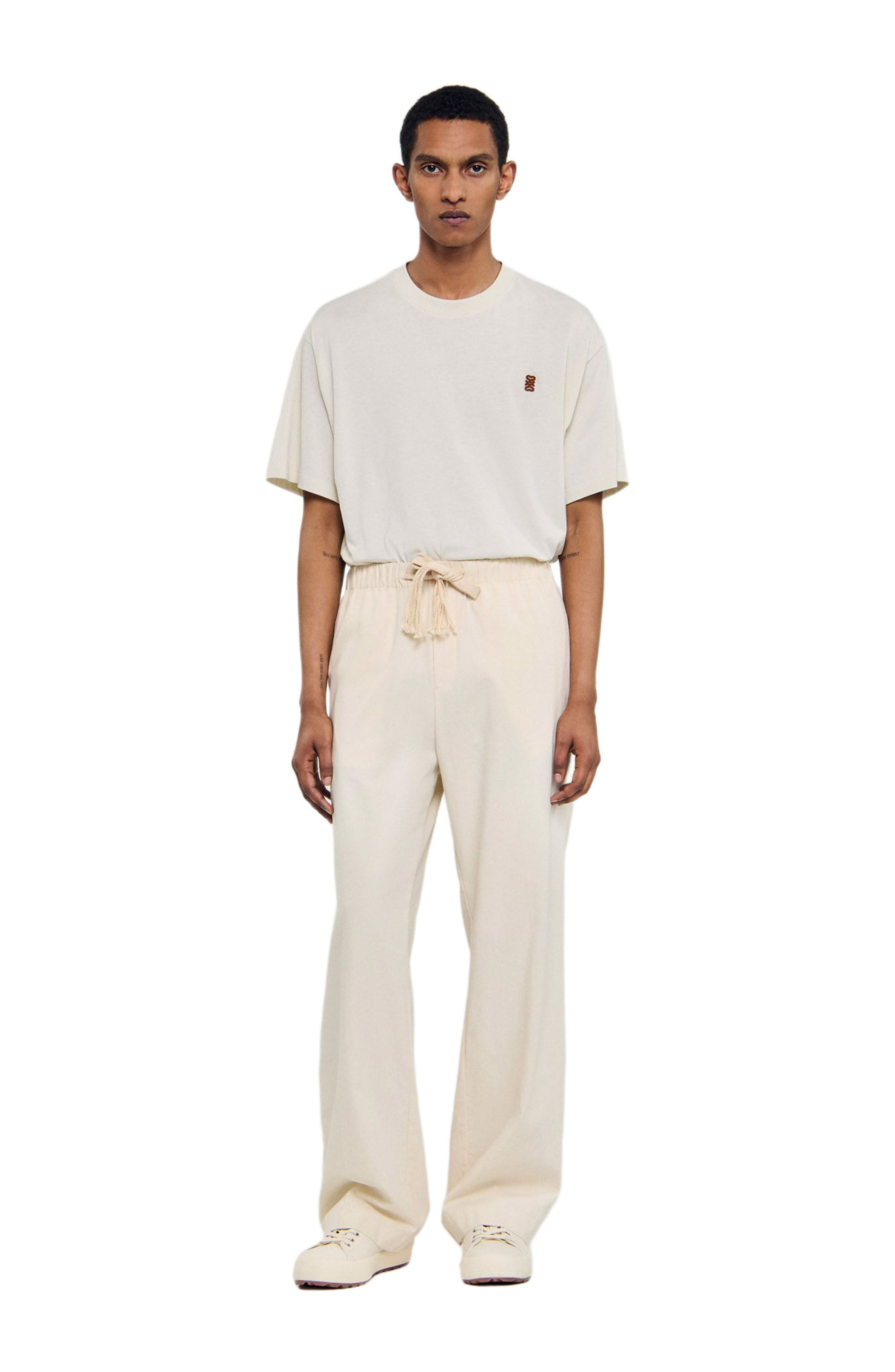 SANDRO Wide-leg elasticated cotton trousers in Butter Cream at Nordstrom - 1