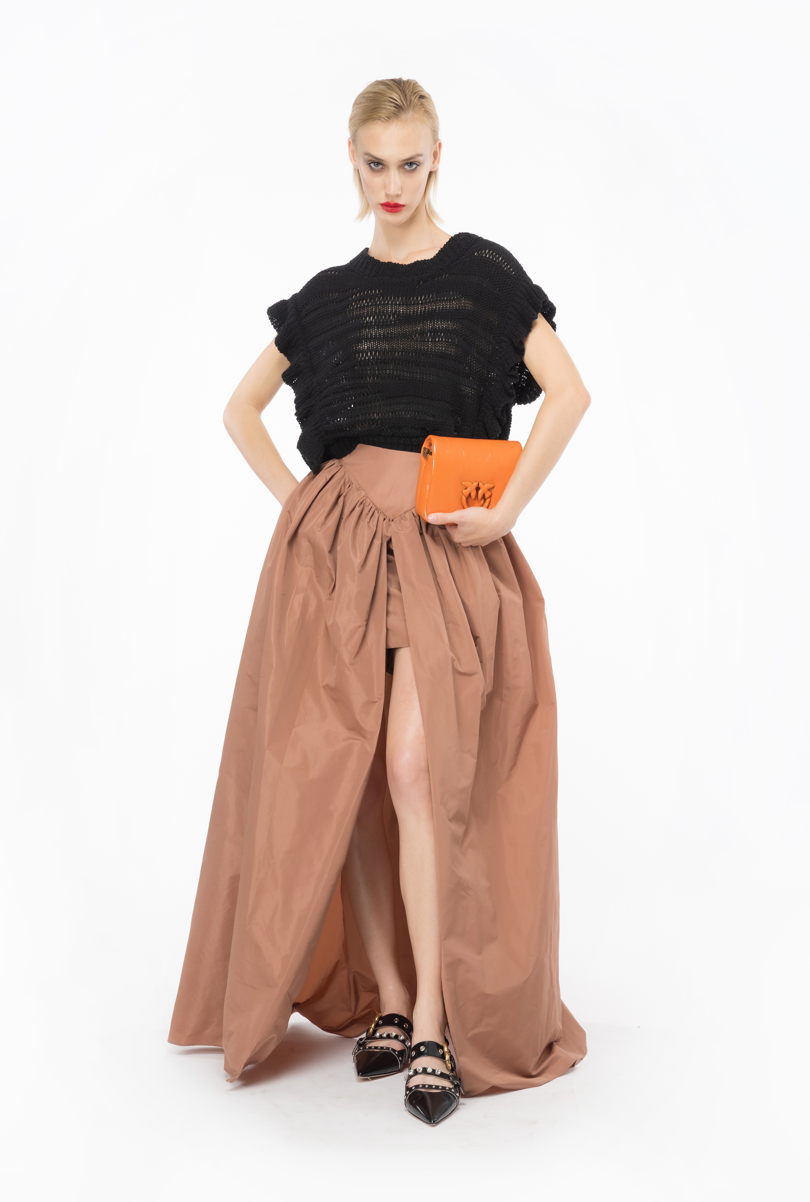 TAFFETA MAXI SKIRT WITH SLIT - 3