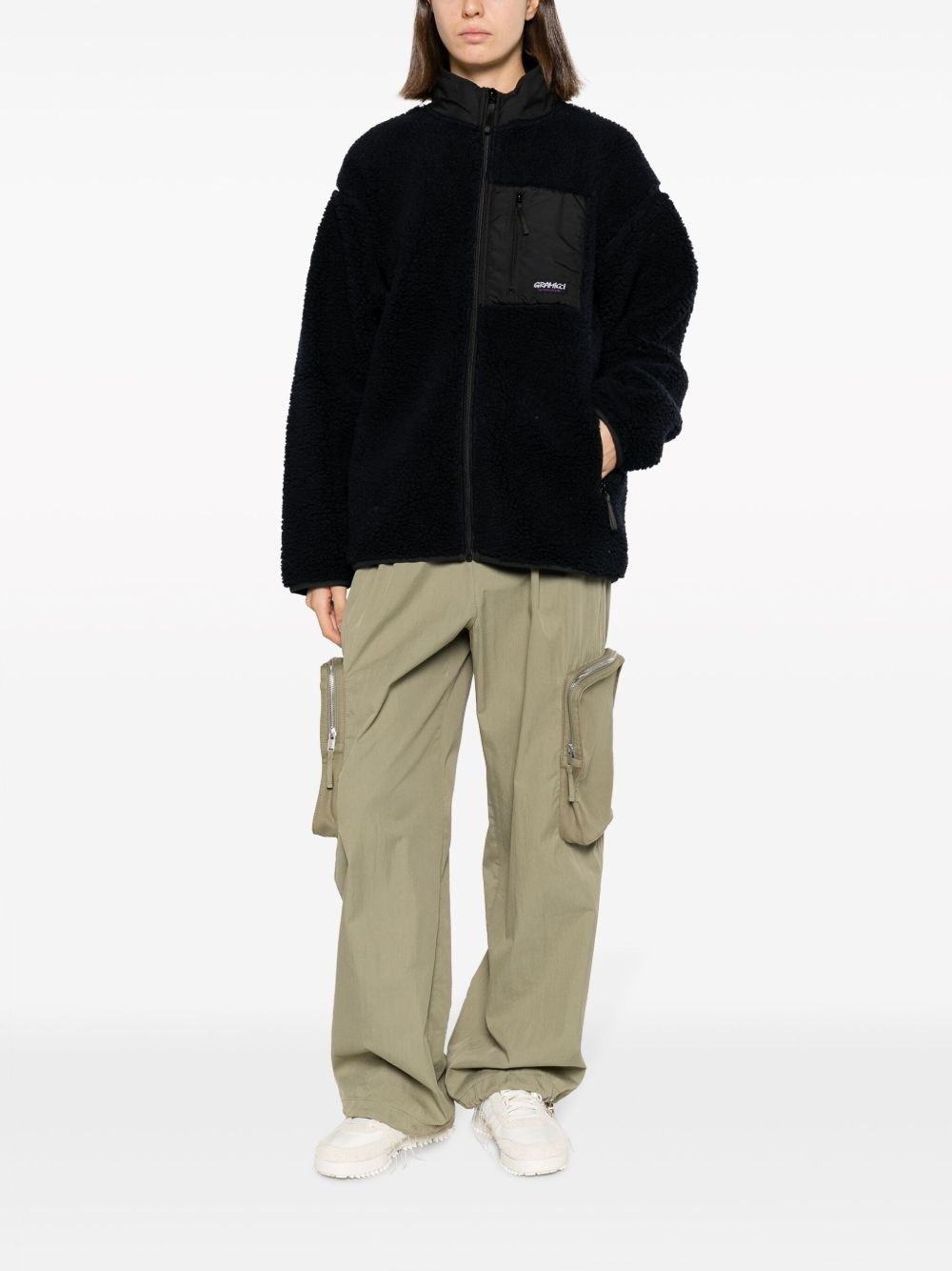 logo-patch fleece jacket - 2