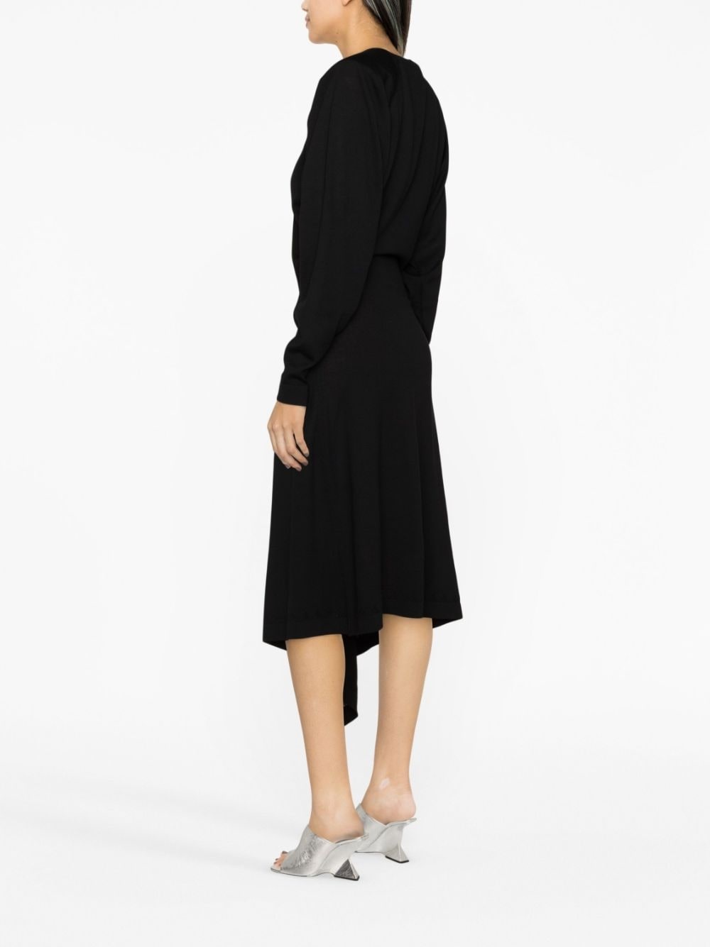 front-slit long-sleeved wrap dress - 4