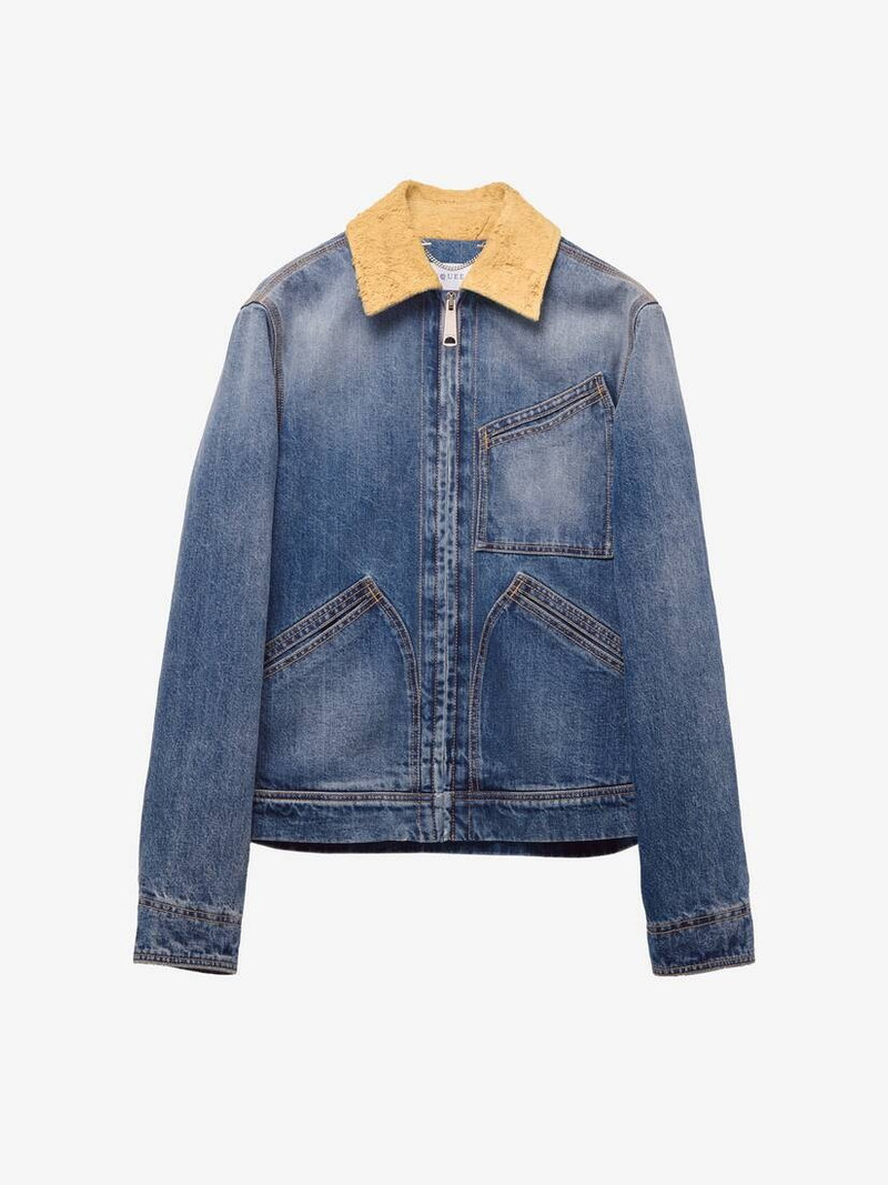 Suede Collar Denim Jacket - 1
