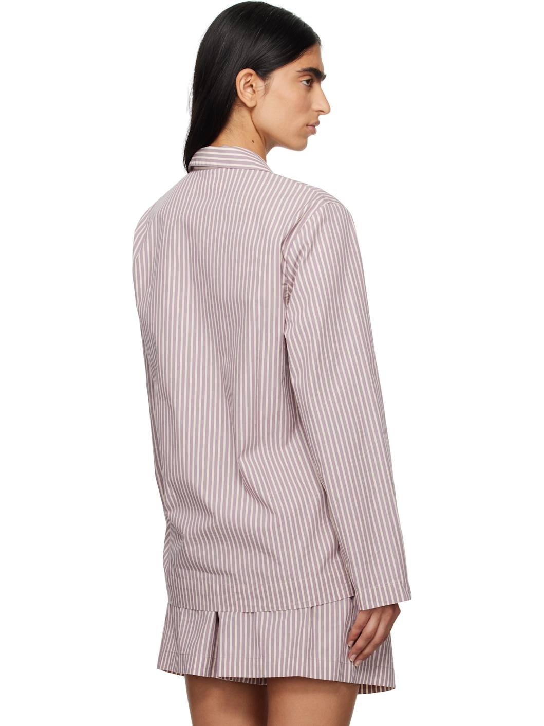 Purple & White Poplin Long-Sleeved Pyjama Shirt - 3