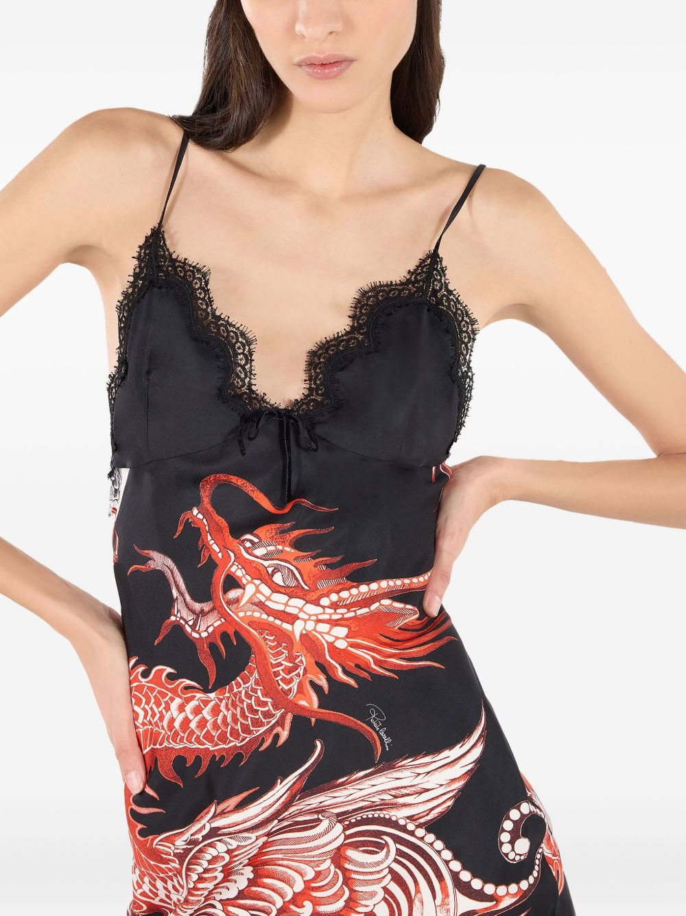 frilled dragon-print mini dress - 6
