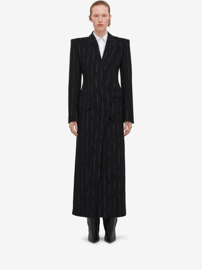Alexander McQueen Women's Broken Pinstripe Tailored Coat in Black/ivory outlook