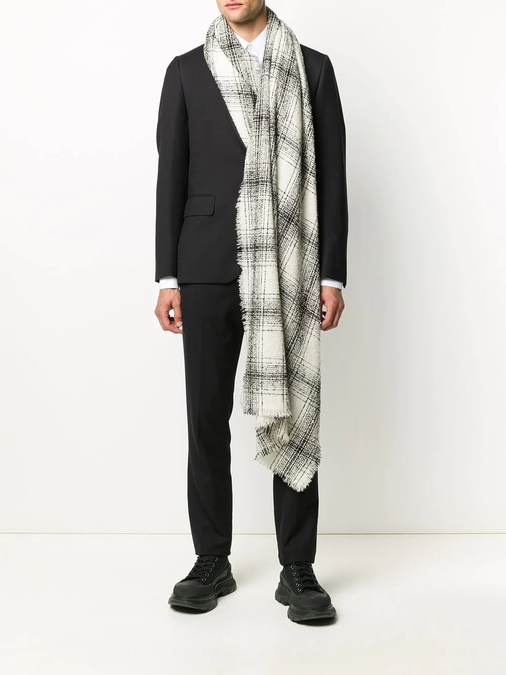 plaid check frayed scarf - 2