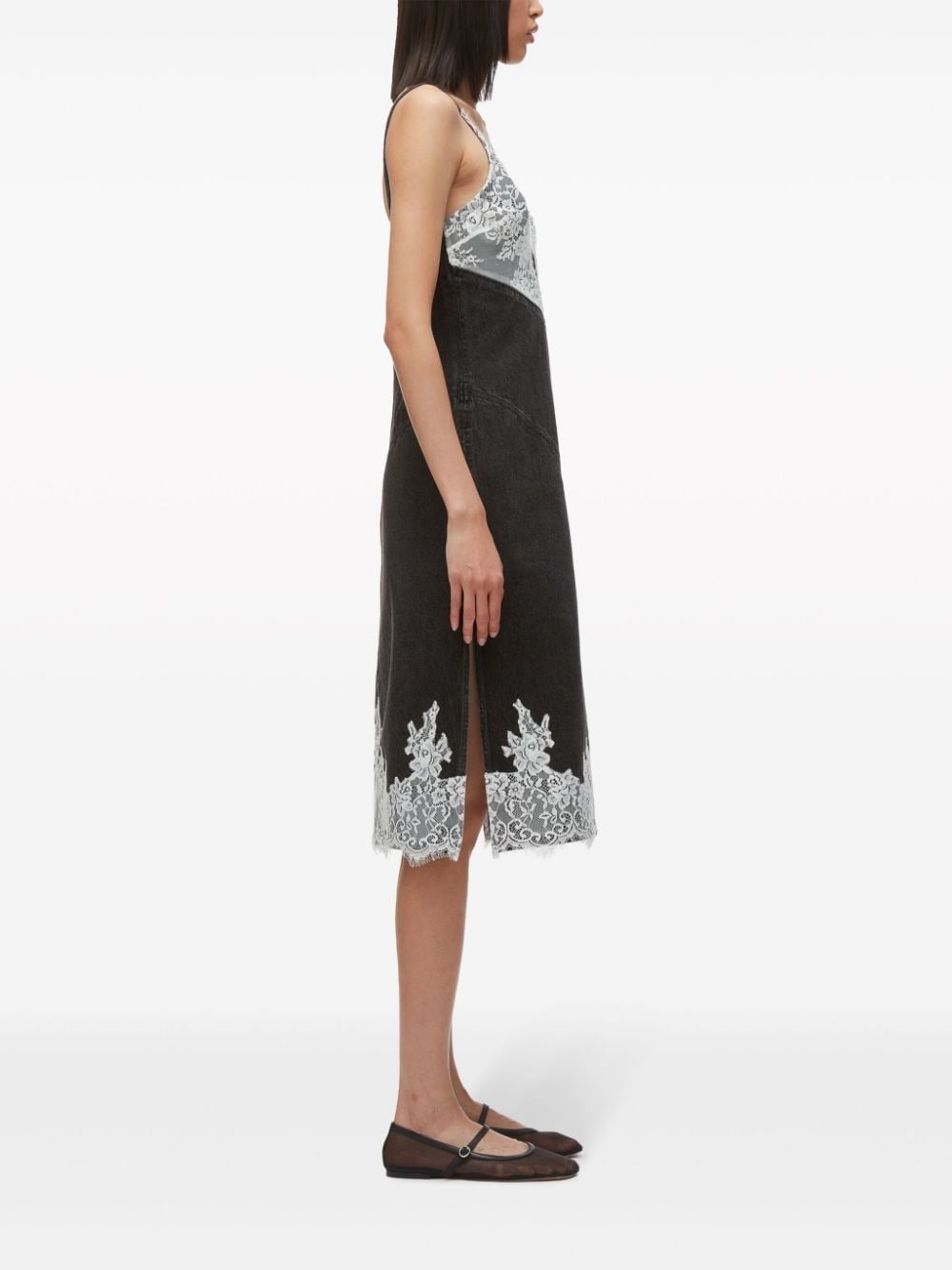 lace-trim denim slip dress - 3