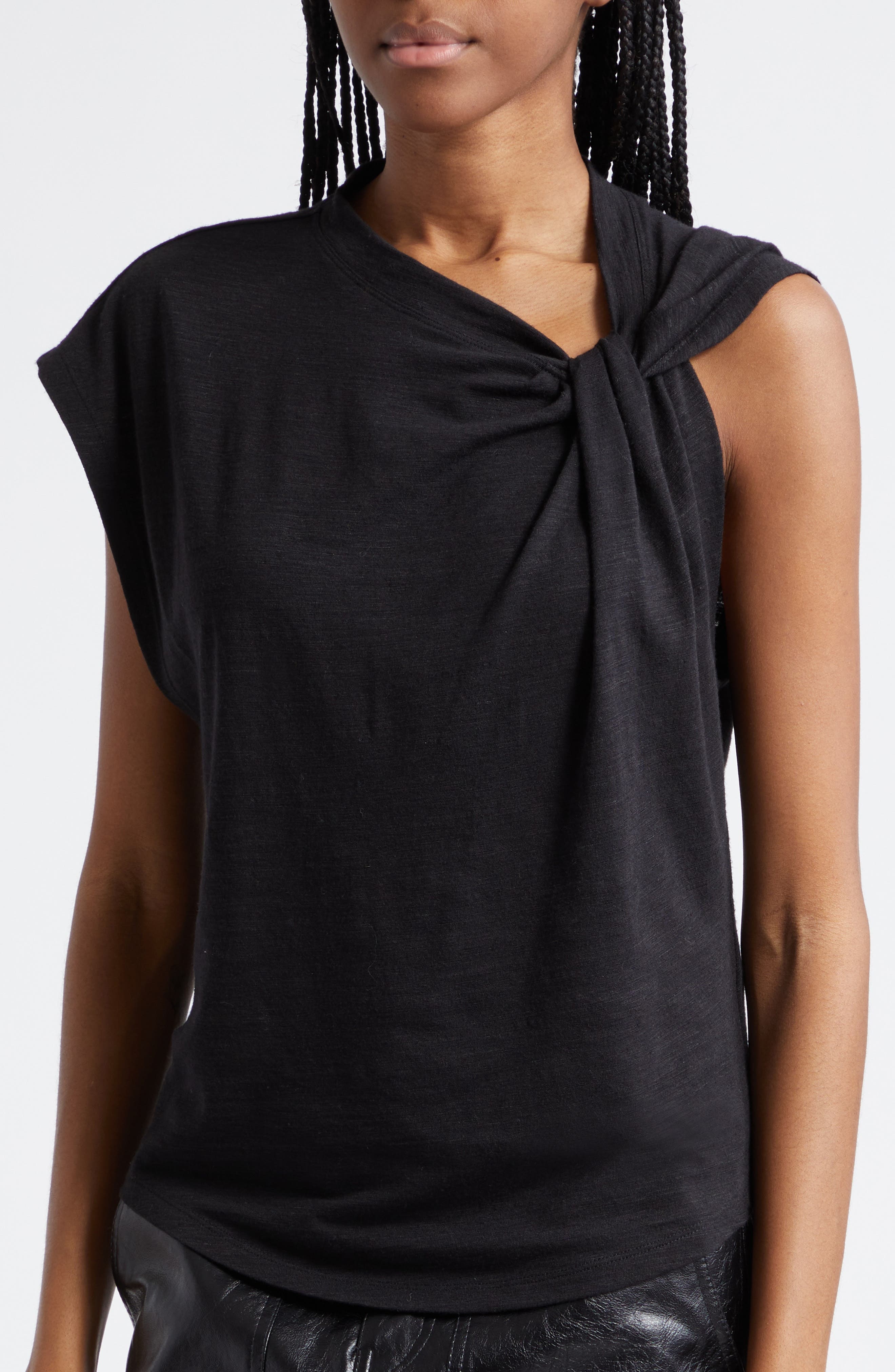 Isabel Marant Nayda Asymmetric Cotton Slub Top in Black at Nordstrom - 5