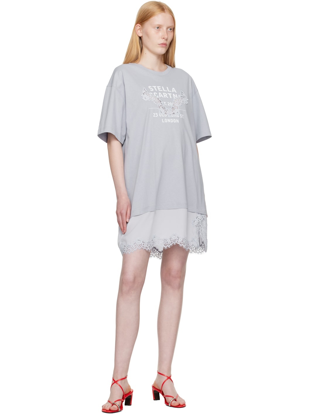 Blue Lace-Insert Graphic T-shirt Minidress - 4
