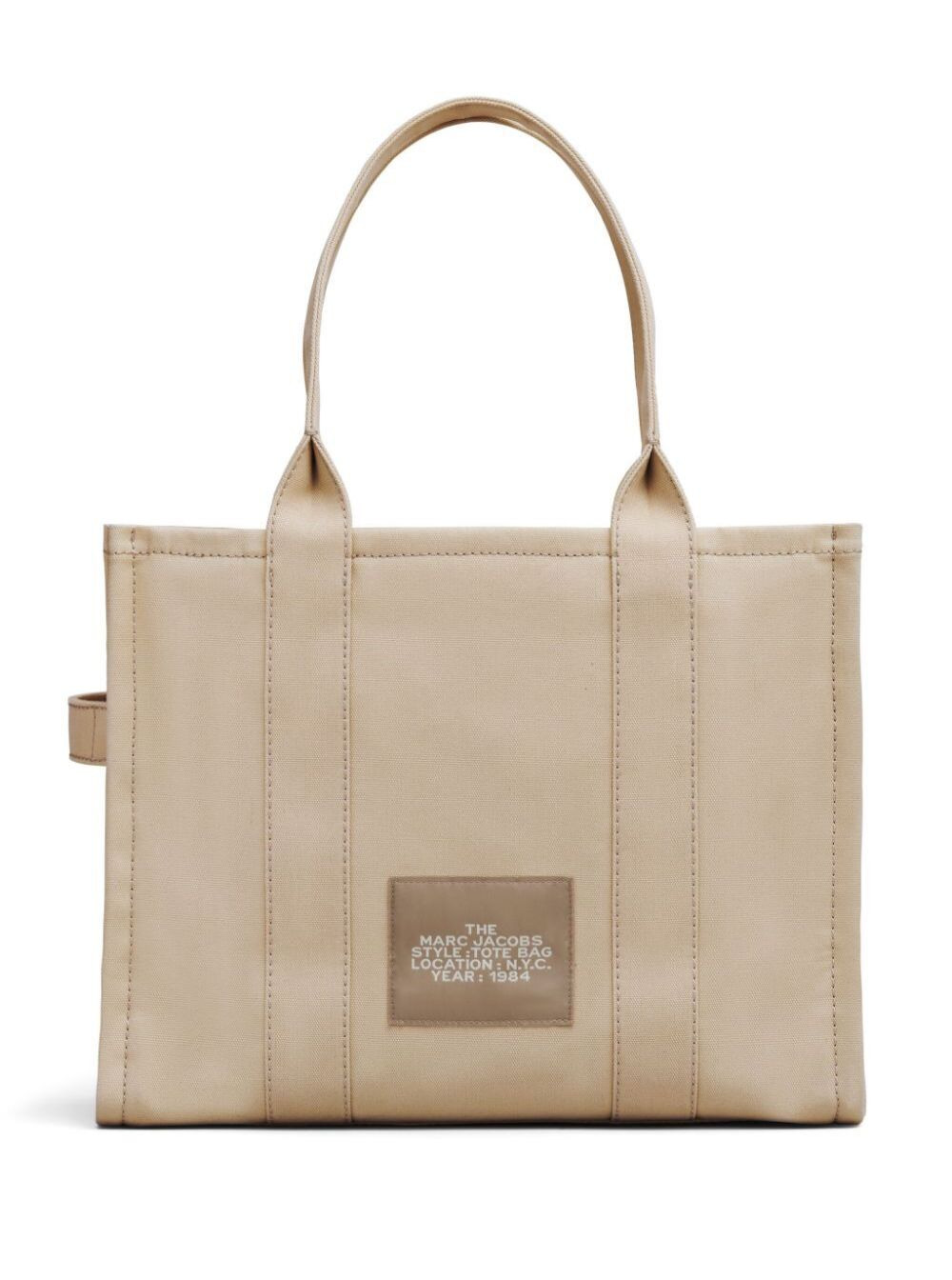 Marc Jacobs Women 'The Large Tote' Beige Shoulder Bag With Contrasting Logo Print In Cotton Black Wo - 3