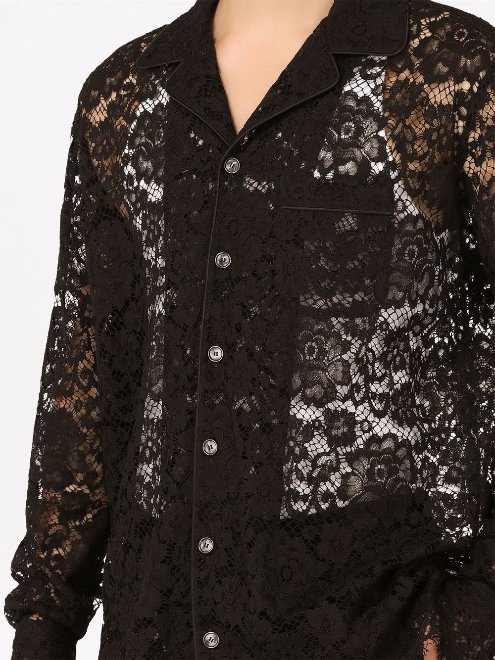 lace-panel long-sleeve shirt - 5