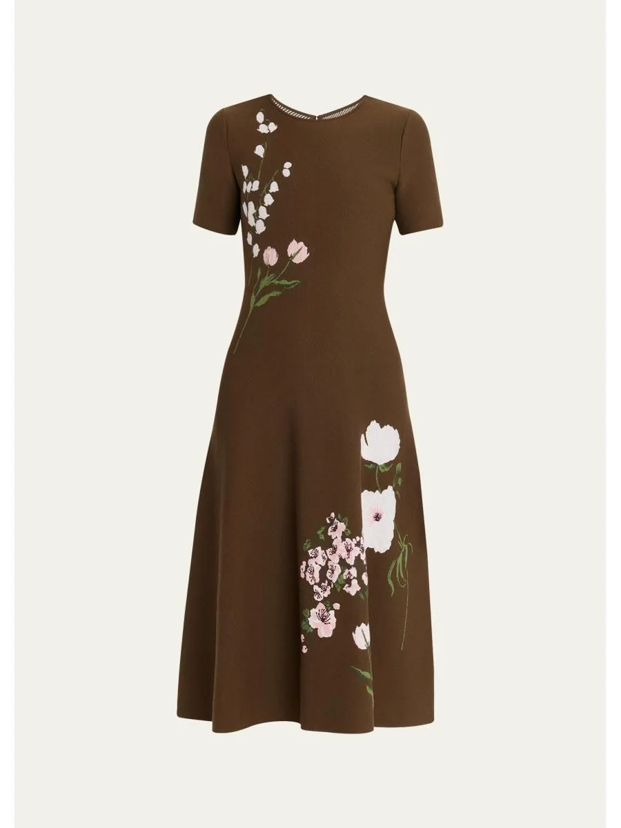 Short-Sleeve Multi Floral Knit Midi Dress - 1