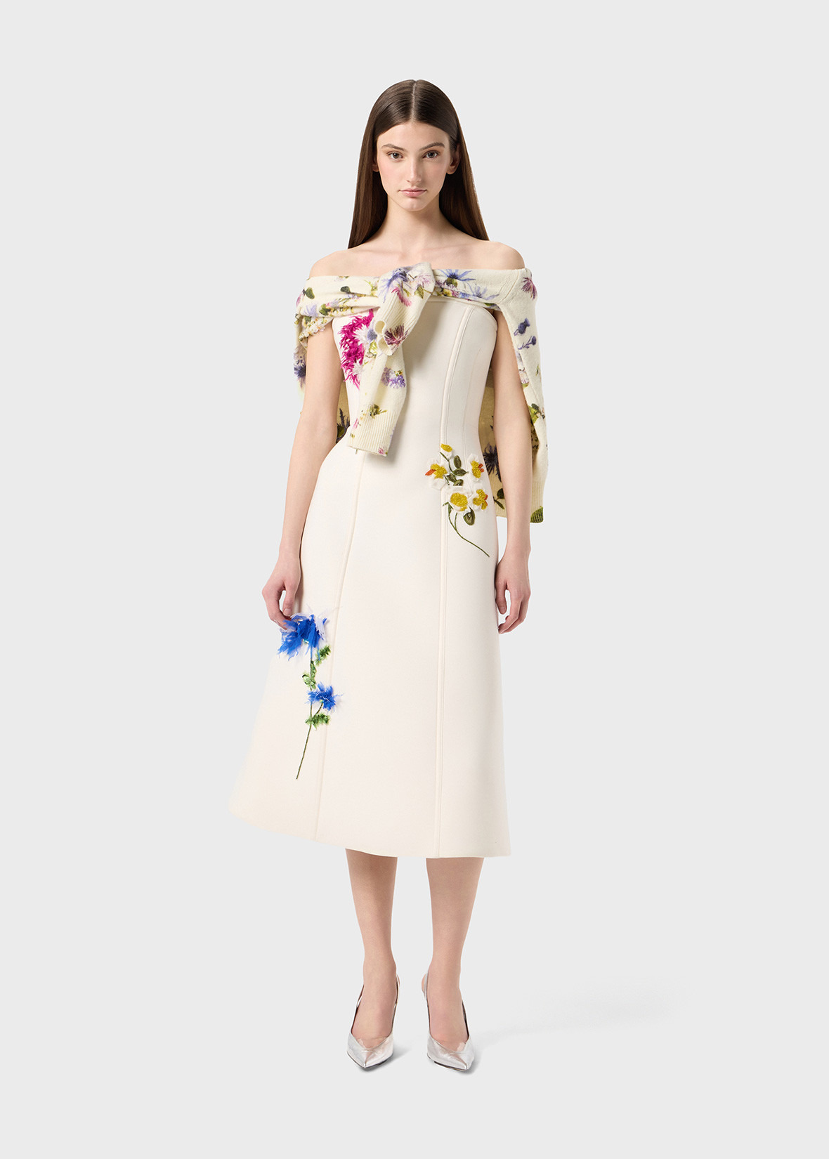 MIDI DRESS IN NEOPRENE WITH 3D EMBROIDERY - 2