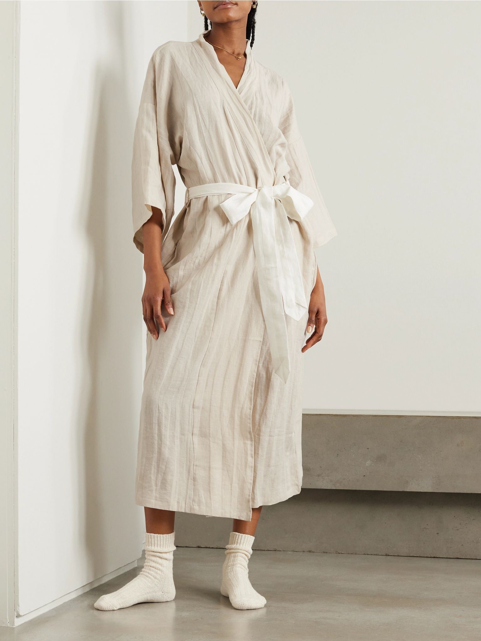 The 02 linen robe Cream - 2